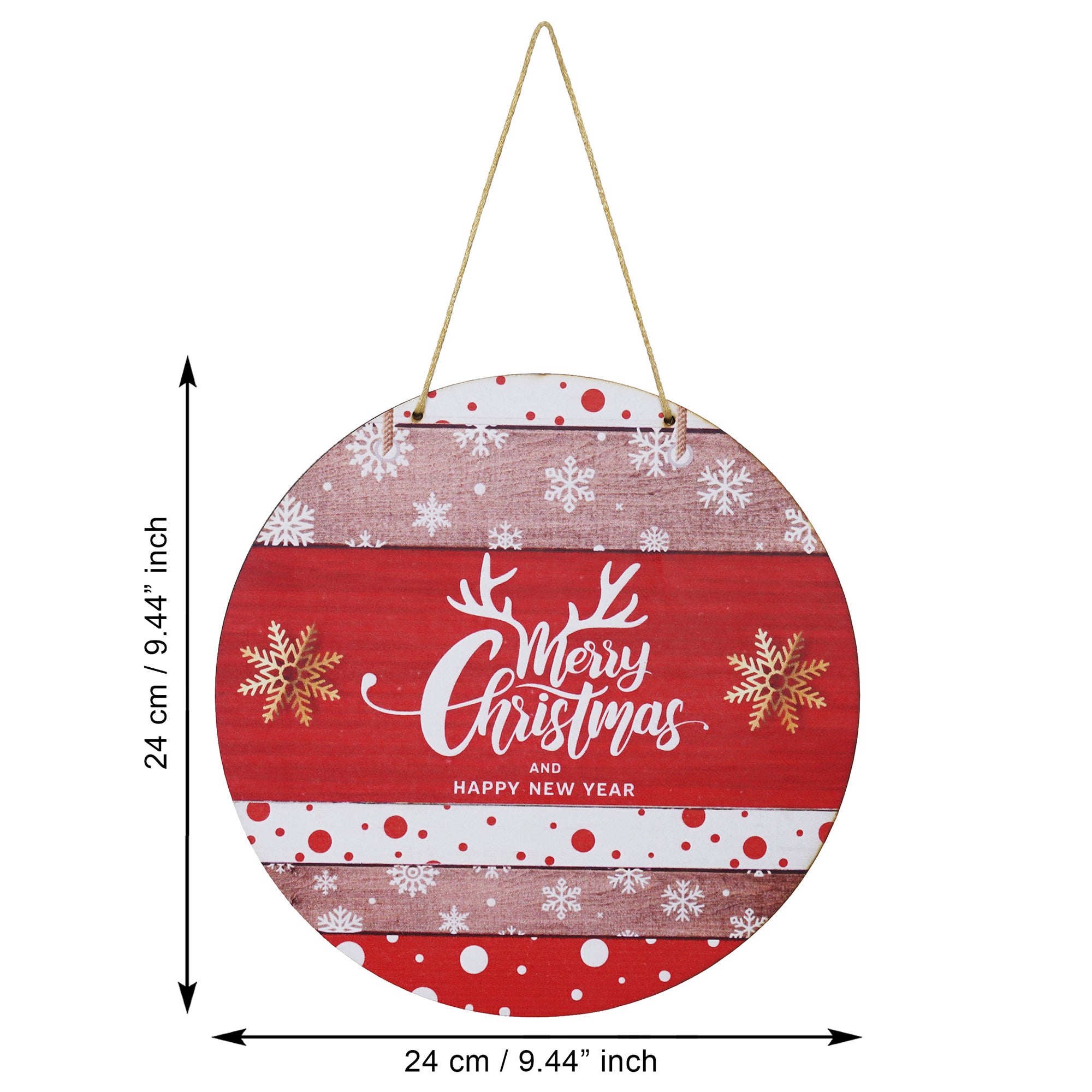 eCraftIndia "Merry Christmas and Happy New Year" Printed Wooden Door Wall Hanging for Home and Christmas Tree Decorations (Red, White, Golden) 3