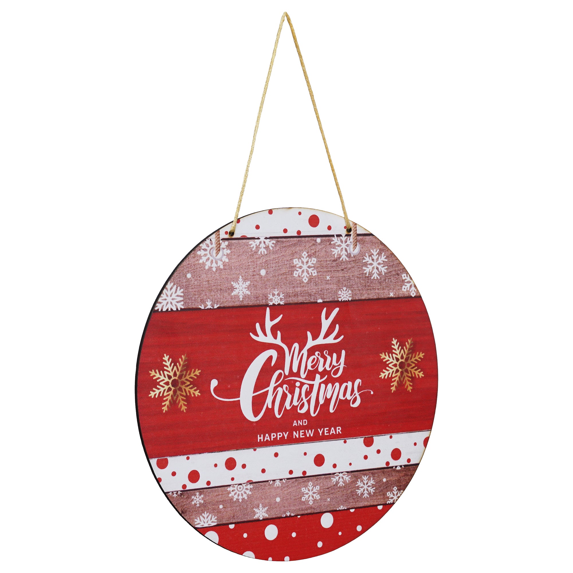eCraftIndia "Merry Christmas and Happy New Year" Printed Wooden Door Wall Hanging for Home and Christmas Tree Decorations (Red, White, Golden) 6