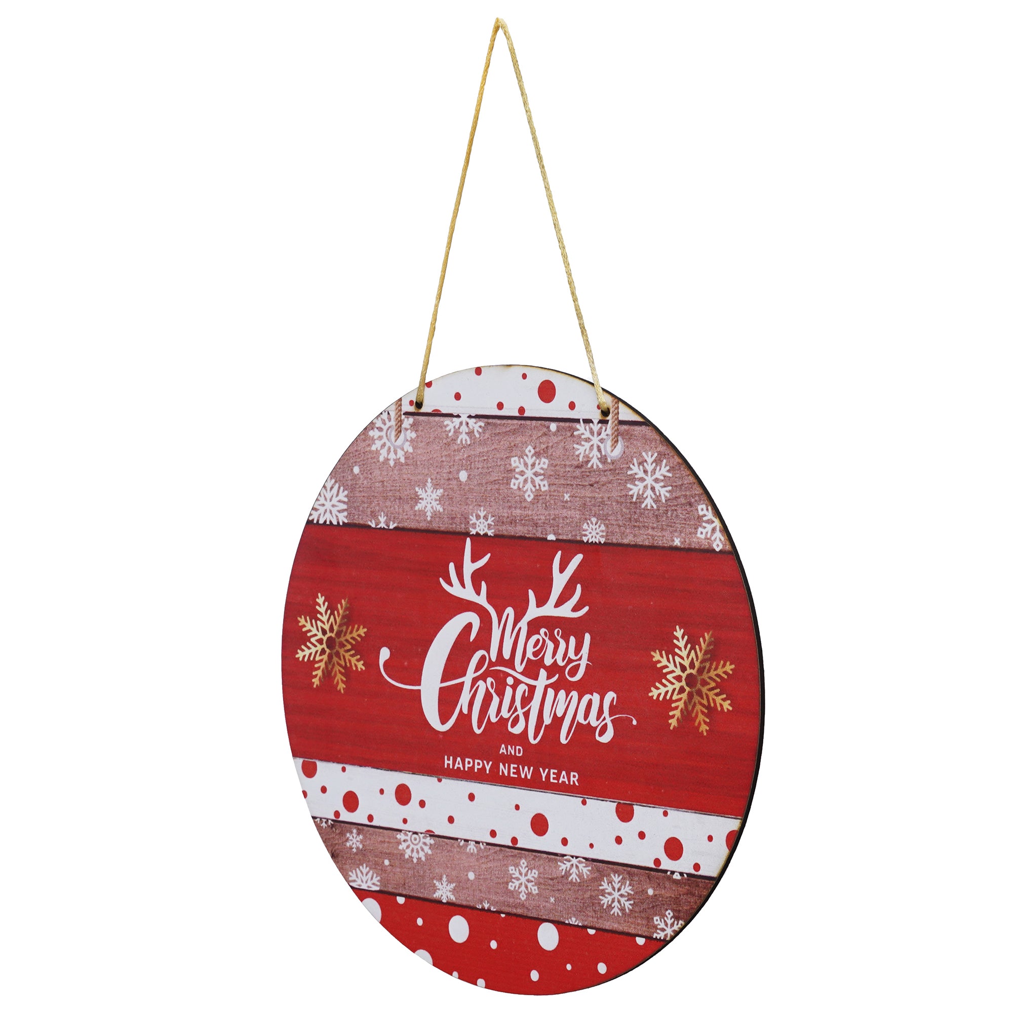 eCraftIndia "Merry Christmas and Happy New Year" Printed Wooden Door Wall Hanging for Home and Christmas Tree Decorations (Red, White, Golden) 7