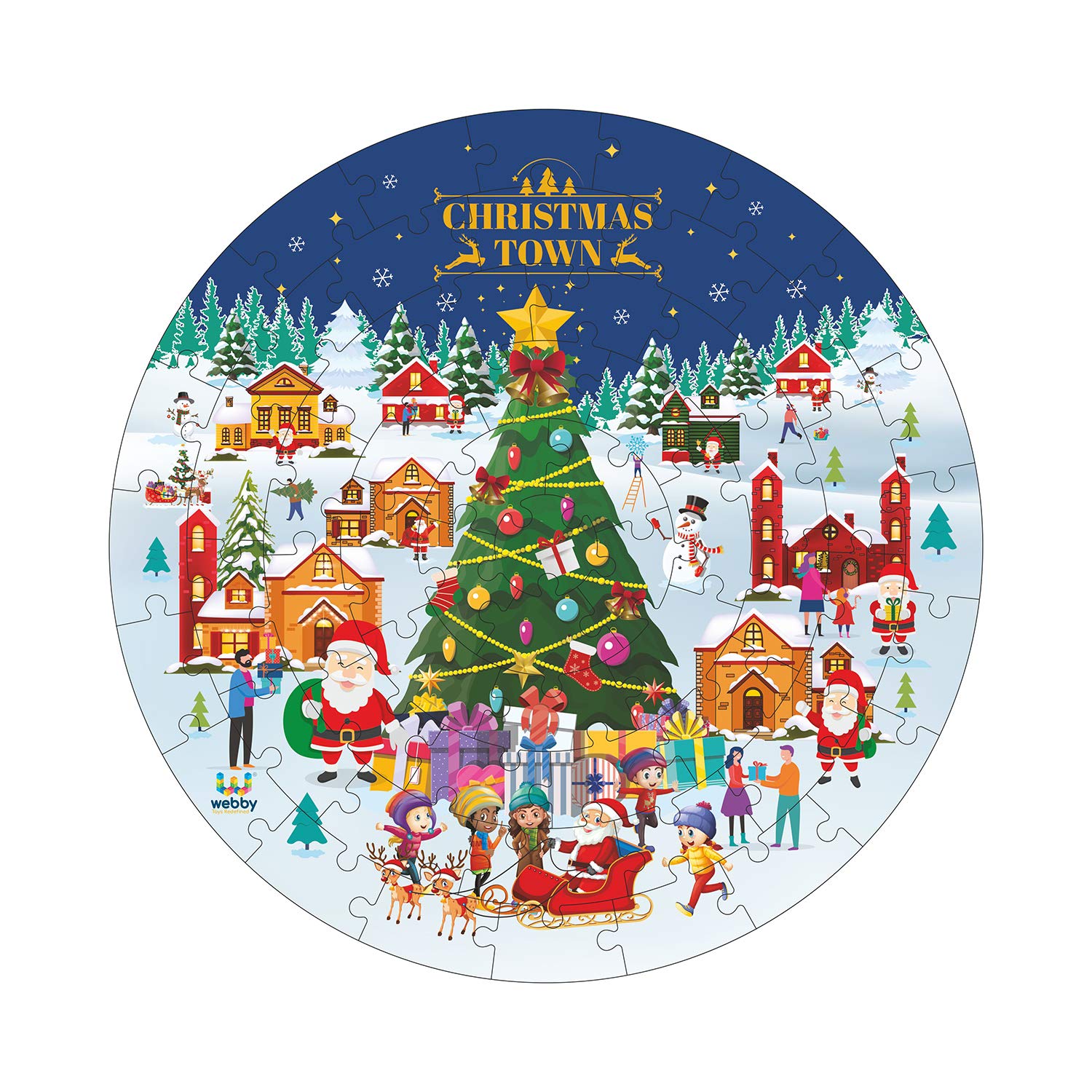 eCraftIndia Multicolor Wooden Merry Christmas Town Jigsaw Puzzle for Kids - Perfect Gift for Birthdays and Christmas