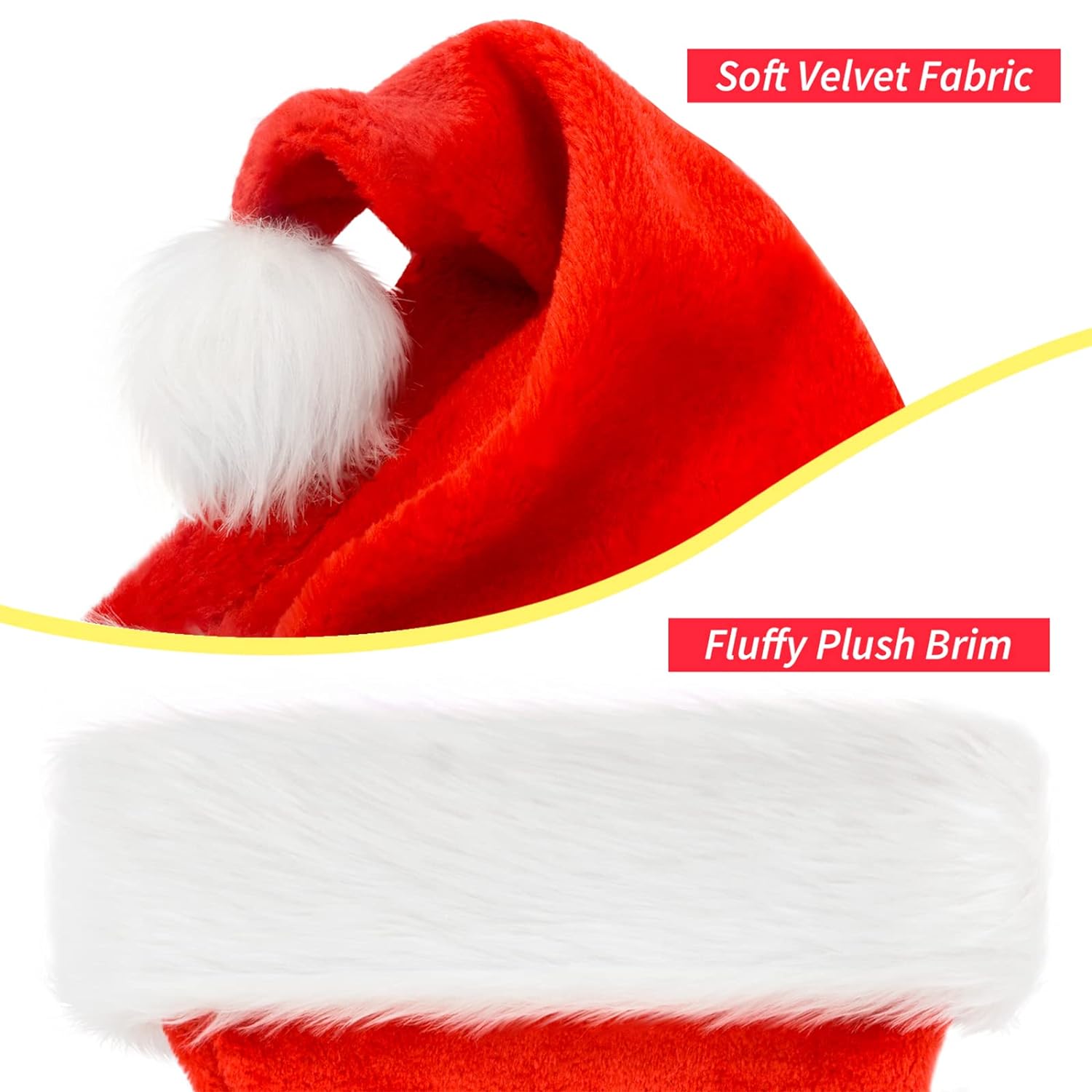 eCraftIndia Red and White Velvet Classic Fur Merry Christmas Hats, Santa Claus Caps for kids and Adults - XMAS Caps, Santa Hats for Christmas, New Year, Festive Holiday Party Celebration (Set of 12) 6