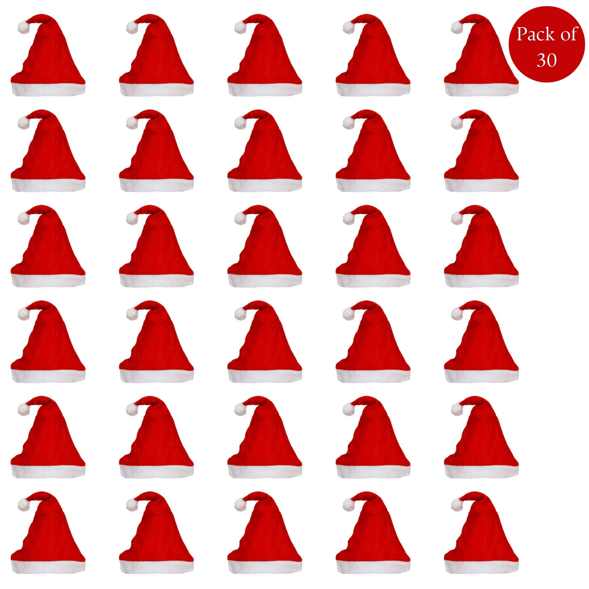 eCraftIndia Red and White Merry Christmas Hats, Santa Claus Caps for kids and Adults - Free Size XMAS Caps, Santa Claus Hats for Christmas, New Year, Festive Holiday Party (Set of 30) 1
