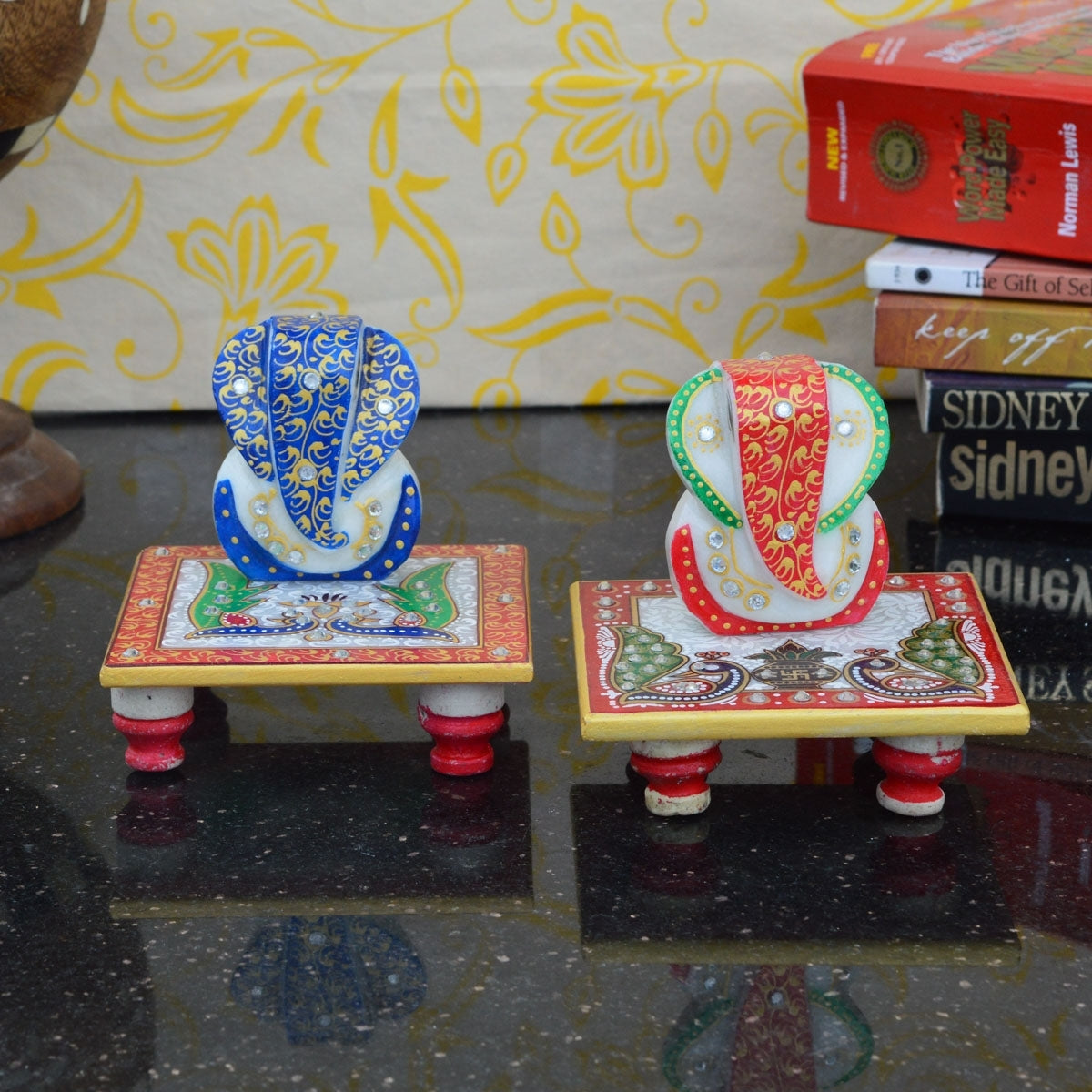 Set of 2 Lord Ganesha Marble Chowkis 1