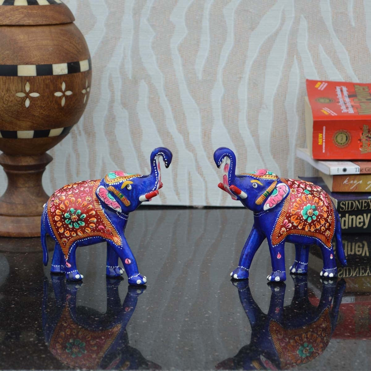 Set Of 2 Delightful Meenakari Elephant Statue Animal Figurines 1