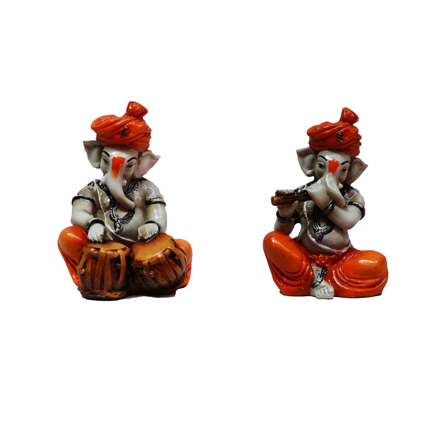 Set Of 2 Lord Ganesha Idols Playing Tabla And Flute 1