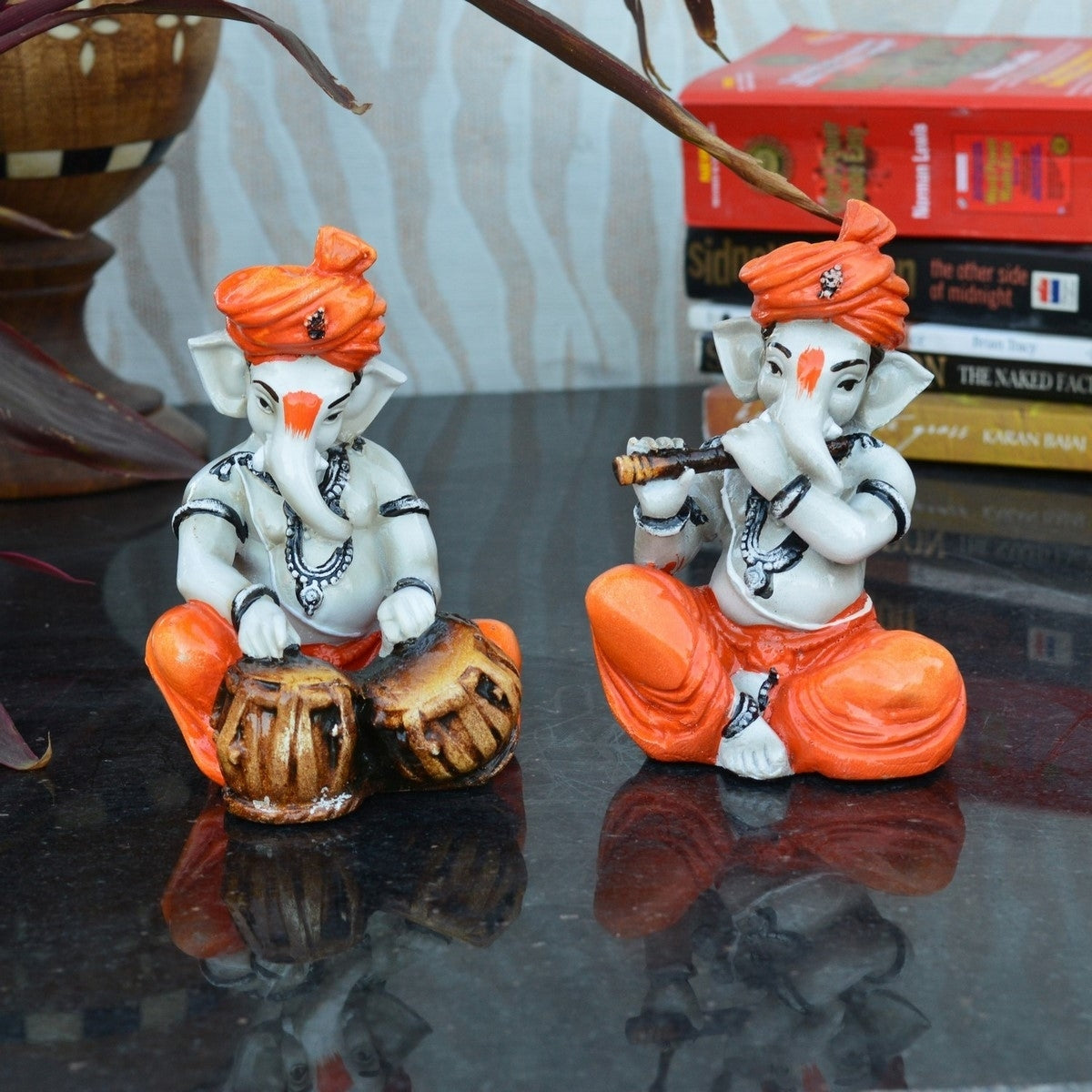 Set Of 2 Lord Ganesha Idols Playing Tabla And Flute