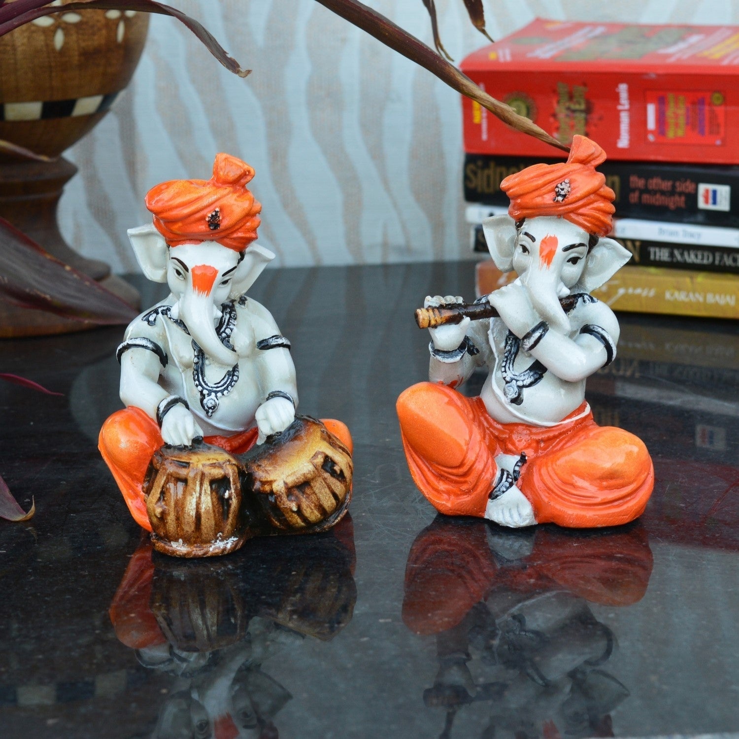 Set Of 2 Lord Ganesha Idols Playing Tabla And Flute 2