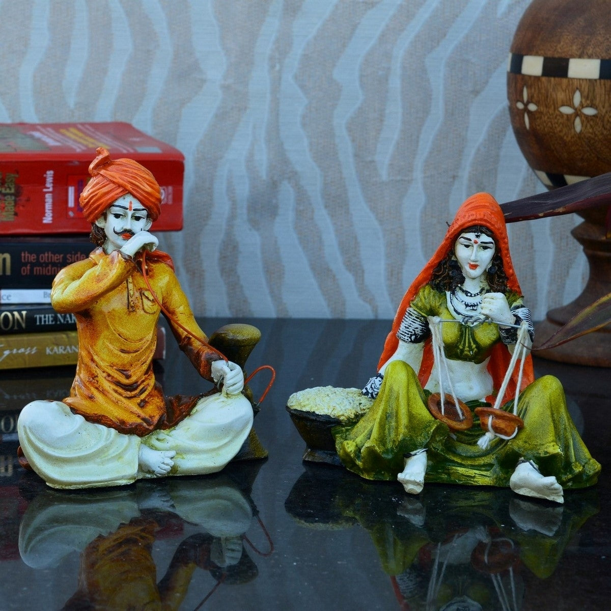 Combo of Rajasthani Hookah Man and Lady Statue