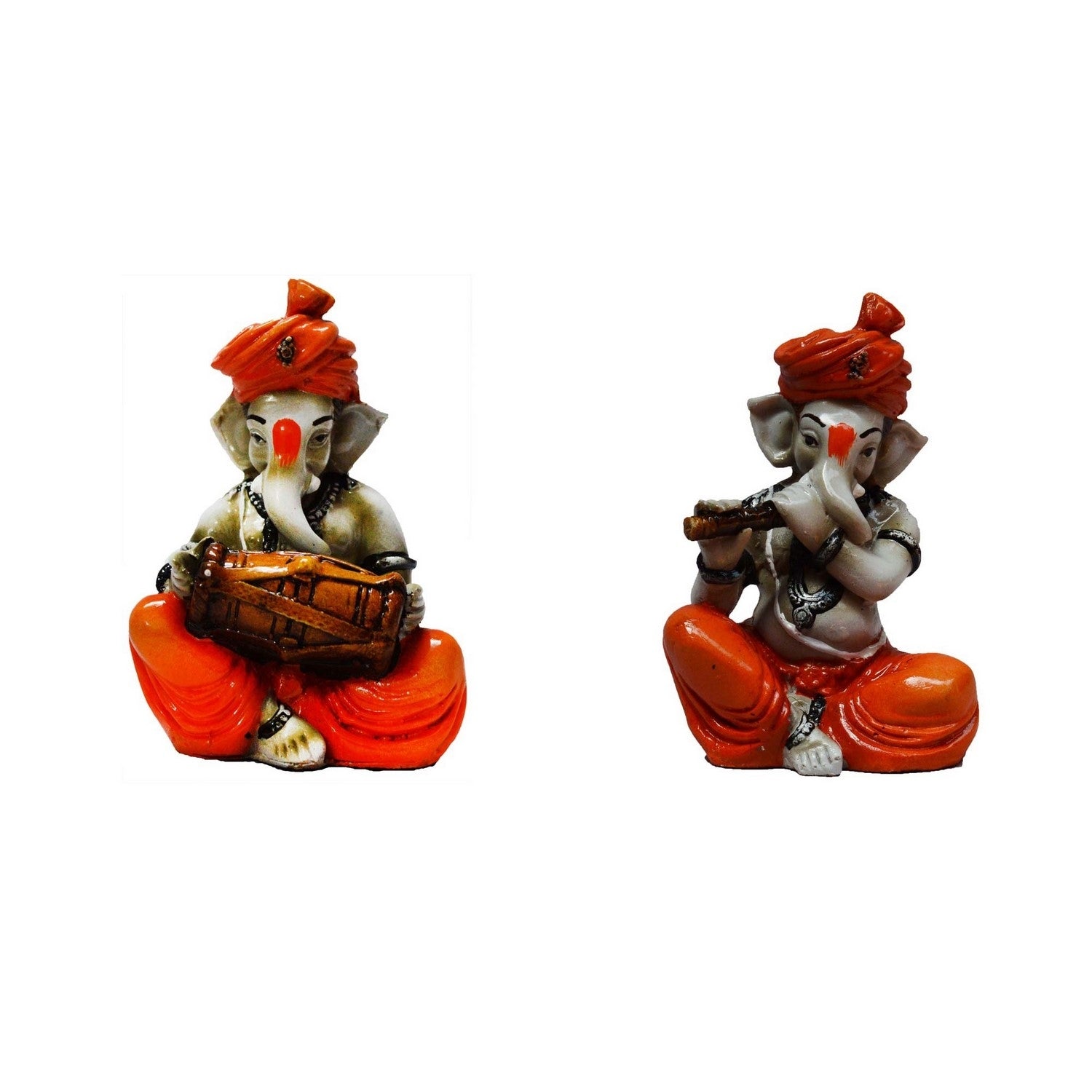 Set Of 2 Lord Ganesha Idols Playing Dholak And Flute 1