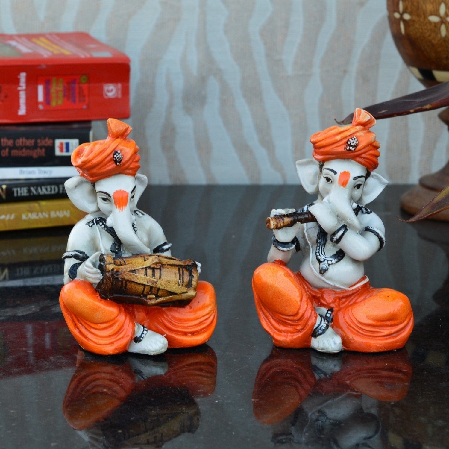 Set Of 2 Lord Ganesha Idols Playing Dholak And Flute 2