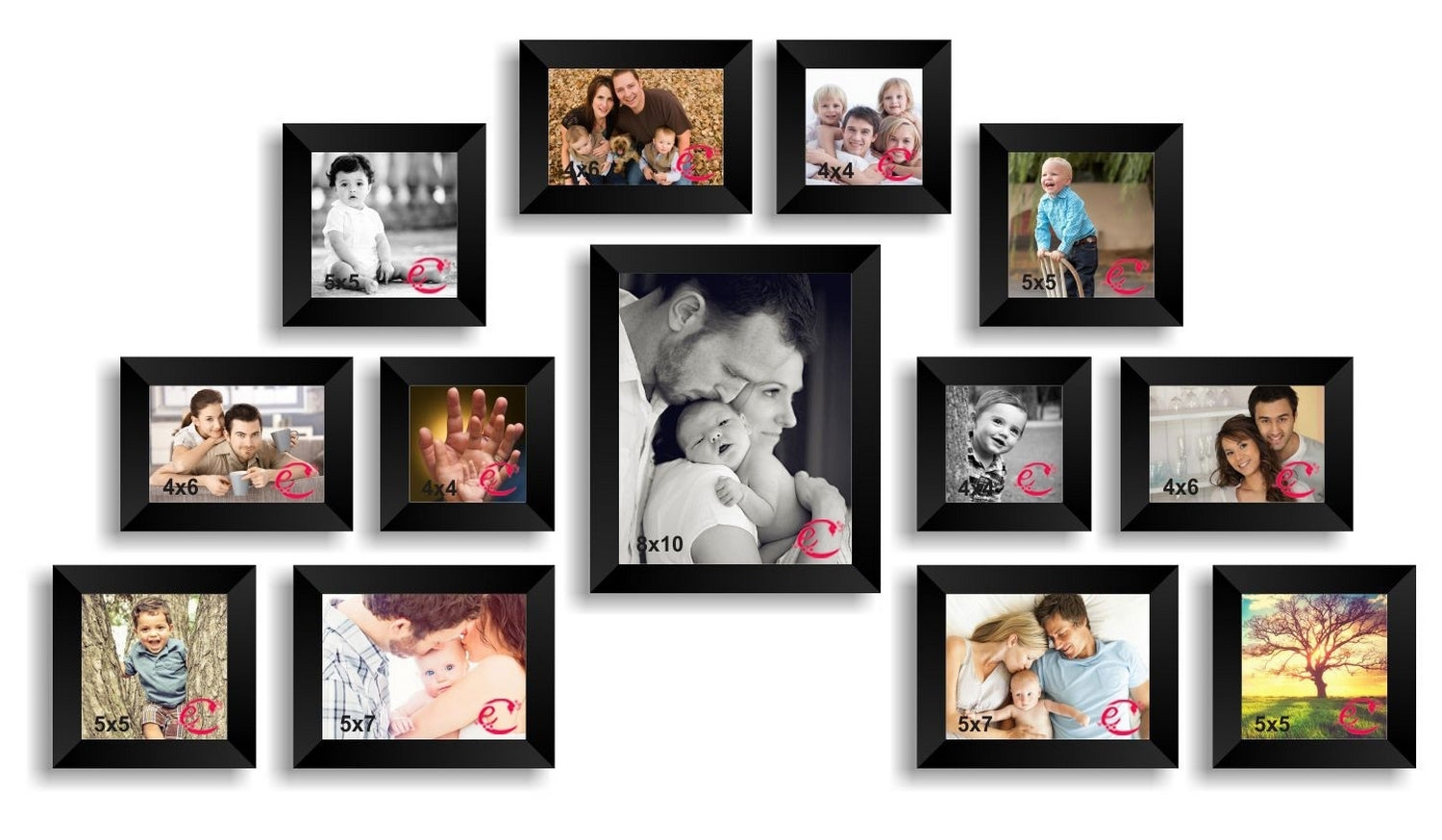 Memory Wall Collage Photo Frame Set of 13 individual photo frames