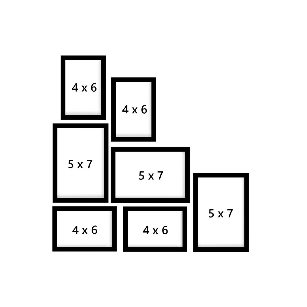 Memory Wall Collage Photo Frame - Set of 7 Photo Frames for 4 Photos of 4"x6", 3 Photos of 5"x7" 3