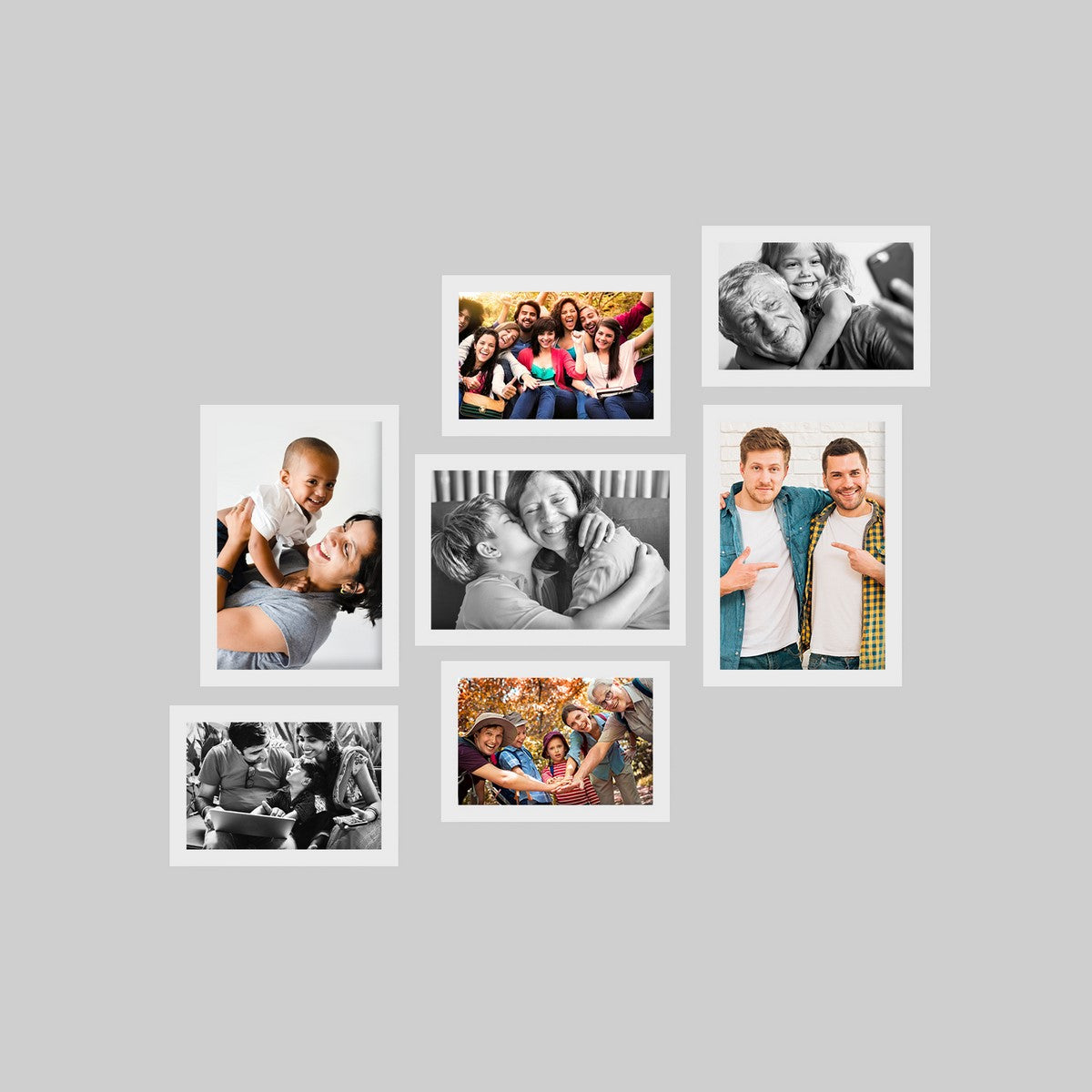 Memory Wall Collage Photo Frame - Set of 7 Photo Frames for 4 Photos of 4"x6", 3 Photos of 5"x7"
