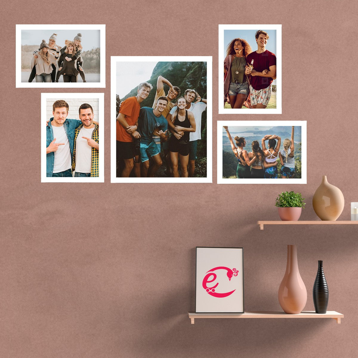Memory Wall Collage Photo Frame - Set of 5 Photo Frames for 4 Photos of 5"x7", 1 Photos of 8"x10" 1