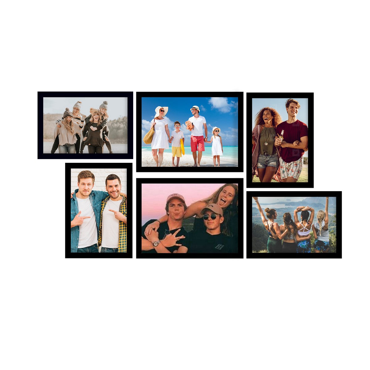 Memory Wall Collage Photo Frame - Set of 6 Photo Frames for 4 Photos of 5"x7", 2 Photos of 6"x8"