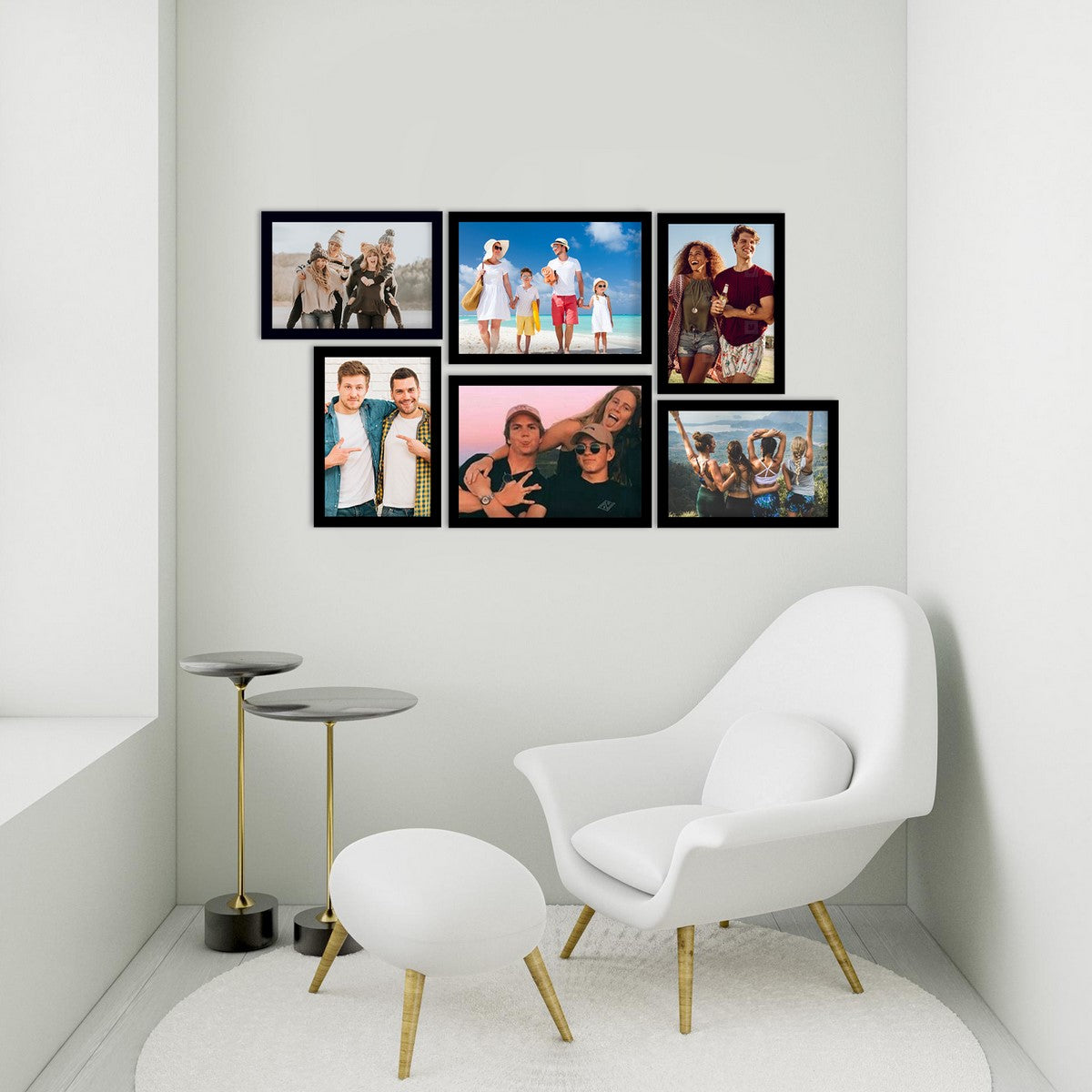 Memory Wall Collage Photo Frame - Set of 6 Photo Frames for 4 Photos of 5"x7", 2 Photos of 6"x8" 2