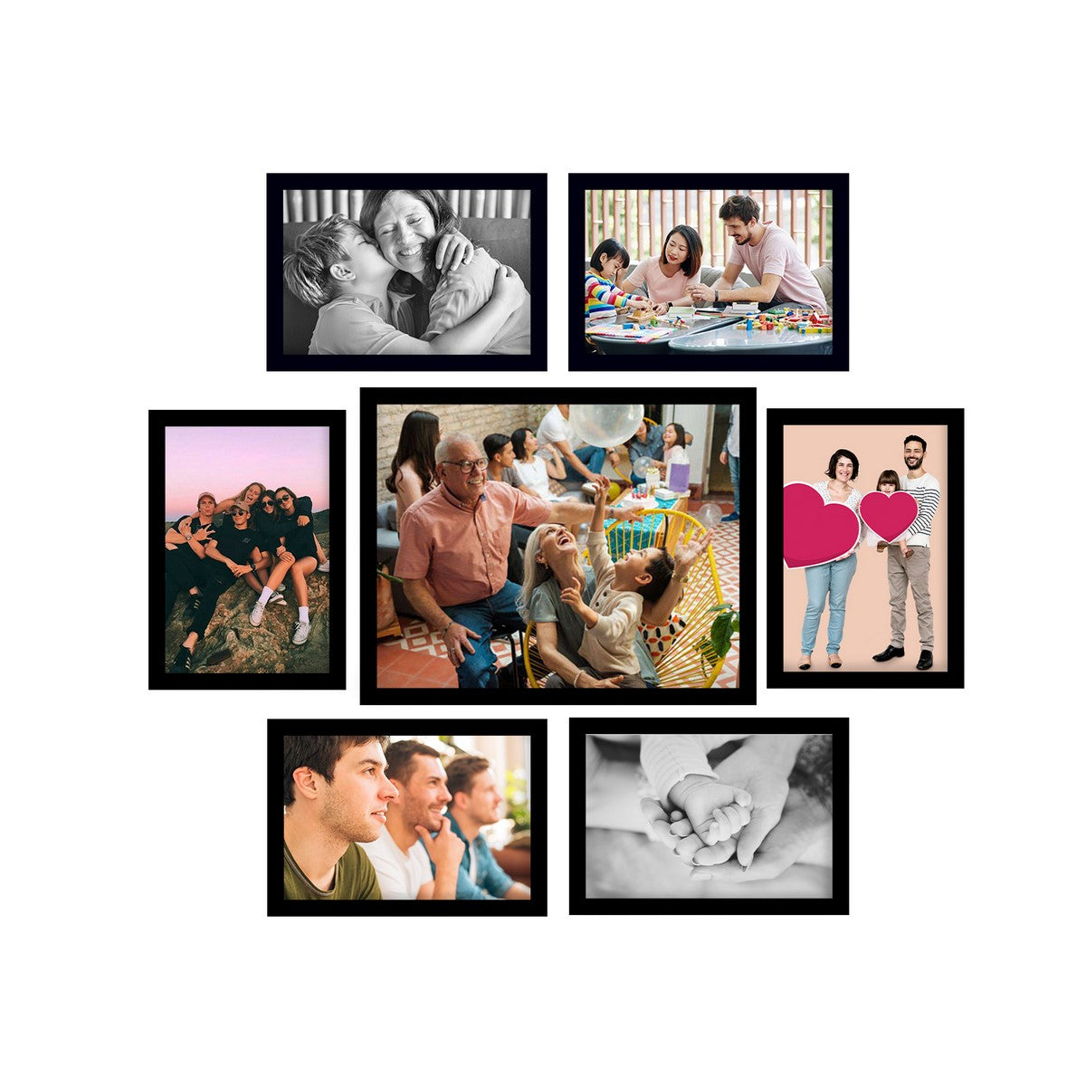 Memory Wall Collage Photo Frame - Set of 7 Photo Frames for 6 Photos of 5"x7", 1 Photos of 8"x10"