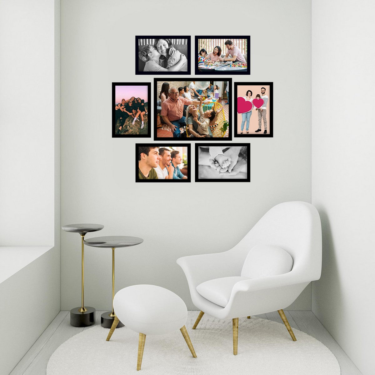 Memory Wall Collage Photo Frame - Set of 7 Photo Frames for 6 Photos of 5"x7", 1 Photos of 8"x10" 2