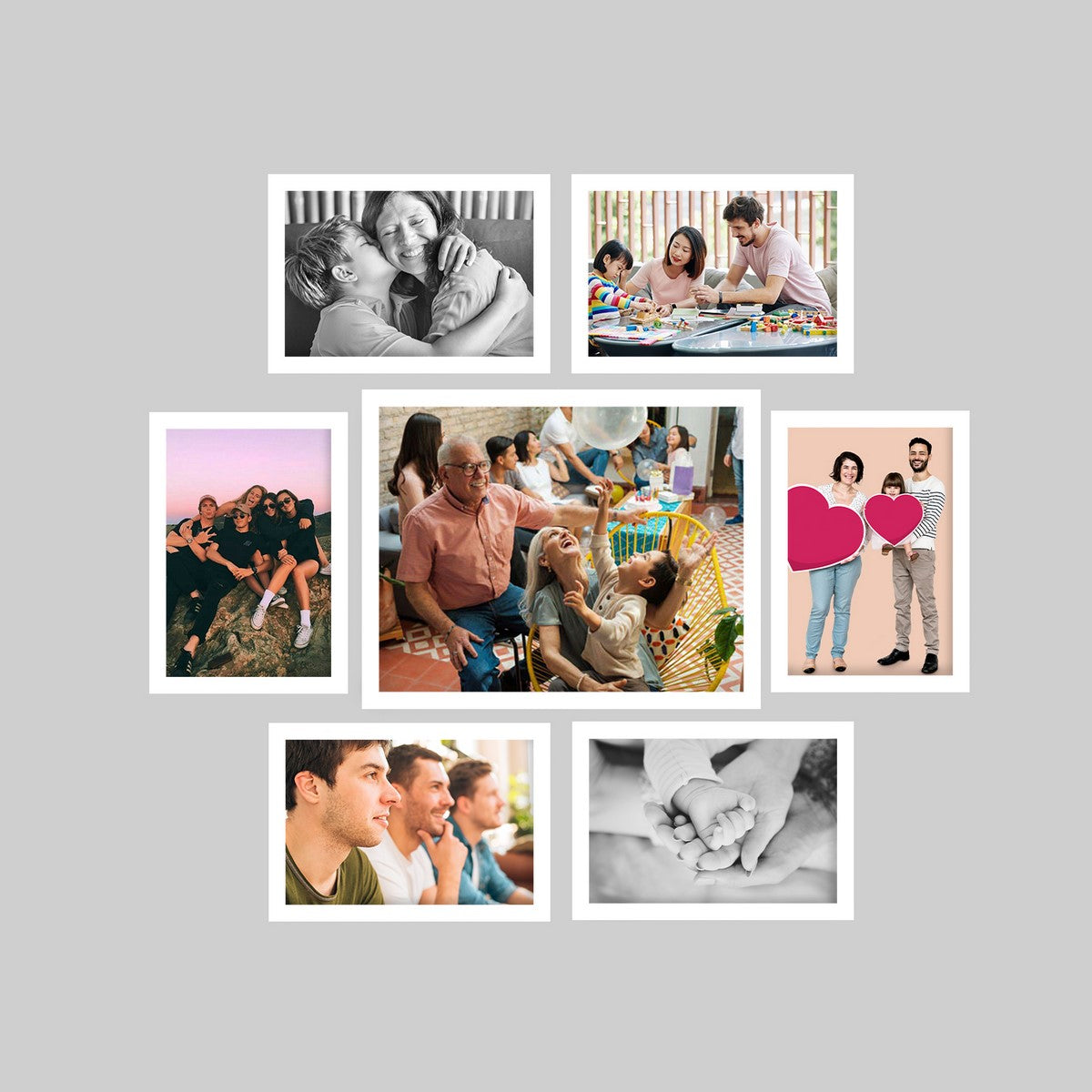 Memory Wall Collage Photo Frame - Set of 7 Photo Frames for 6 Photos of 5"x7", 1 Photos of 8"x10"