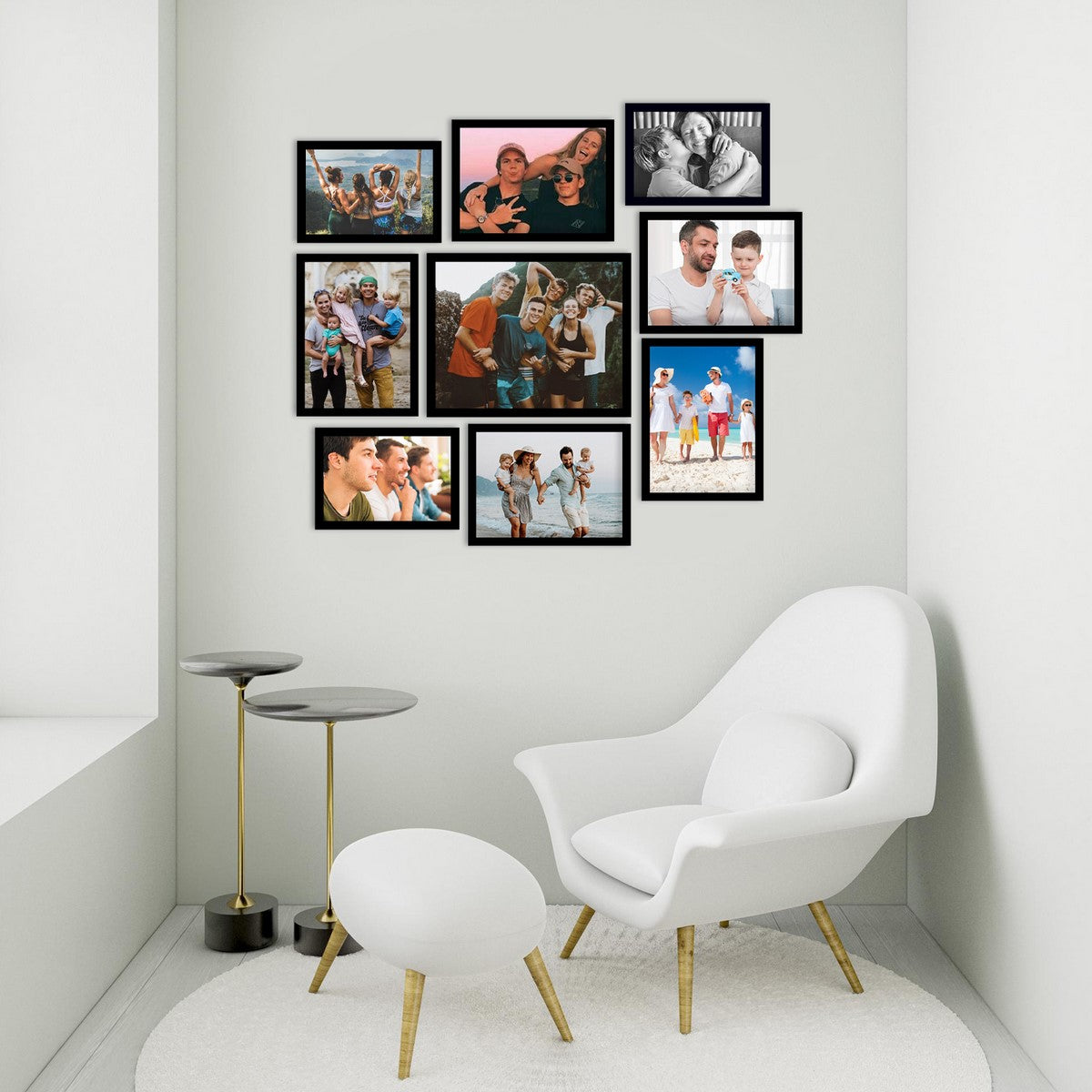 Memory Wall Collage Photo Frame - Set of 9 Photo Frames for 3 Photos of 5"x7", 5 Photos of 6"x8", 1 Photos of 8"x10" 2