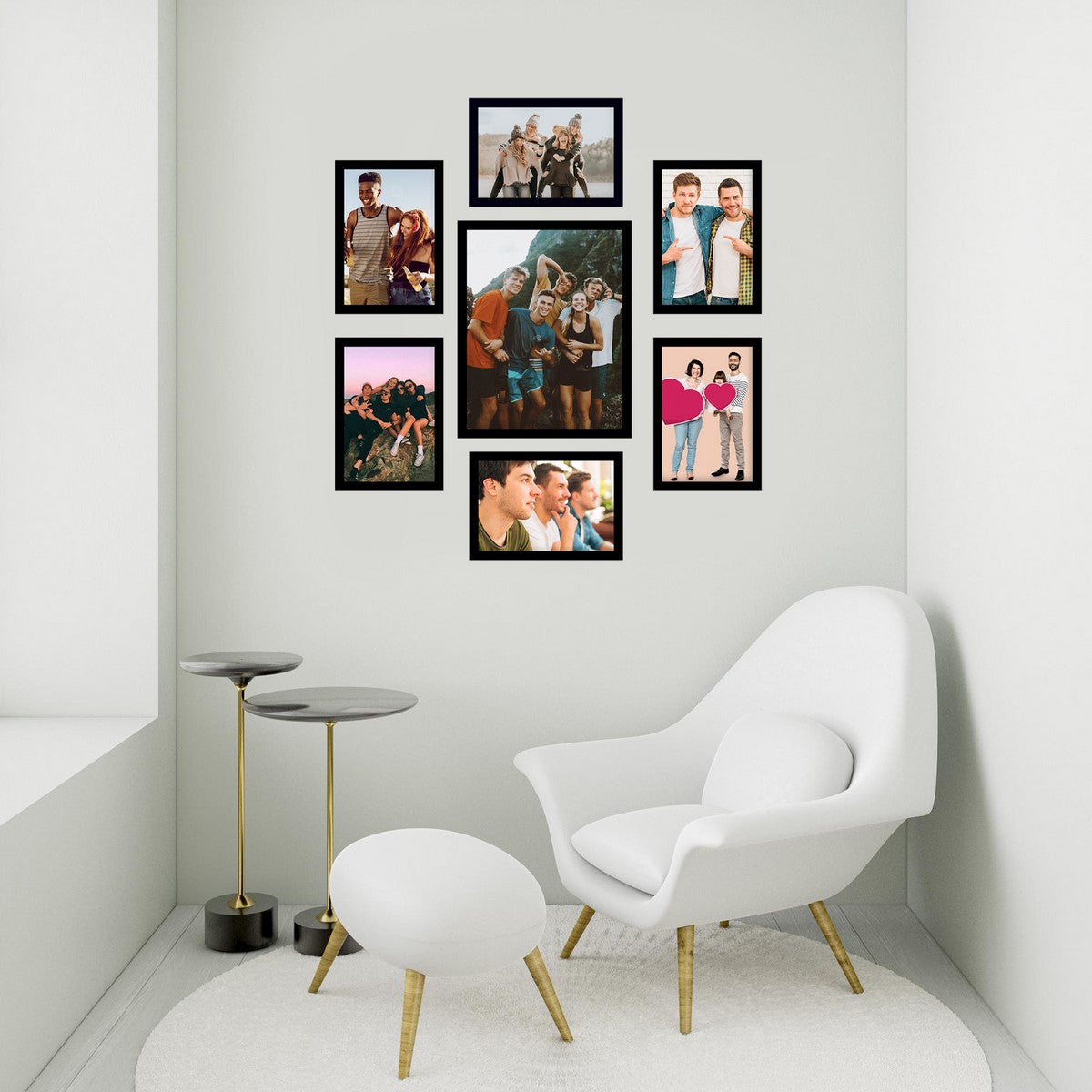 Memory Wall Collage Photo Frame - Set of 7 Photo Frames for 6 Photos of 5"x7", 1 Photos of 8"x10" 2