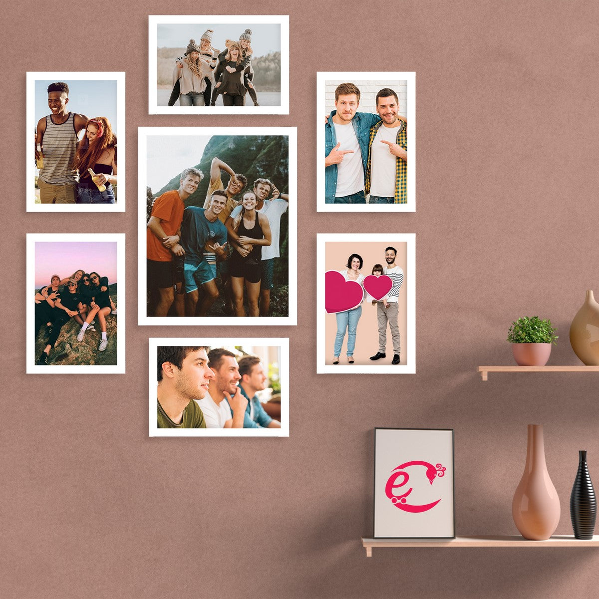 Memory Wall Collage Photo Frame - Set of 7 Photo Frames for 6 Photos of 5"x7", 1 Photos of 8"x10" 1