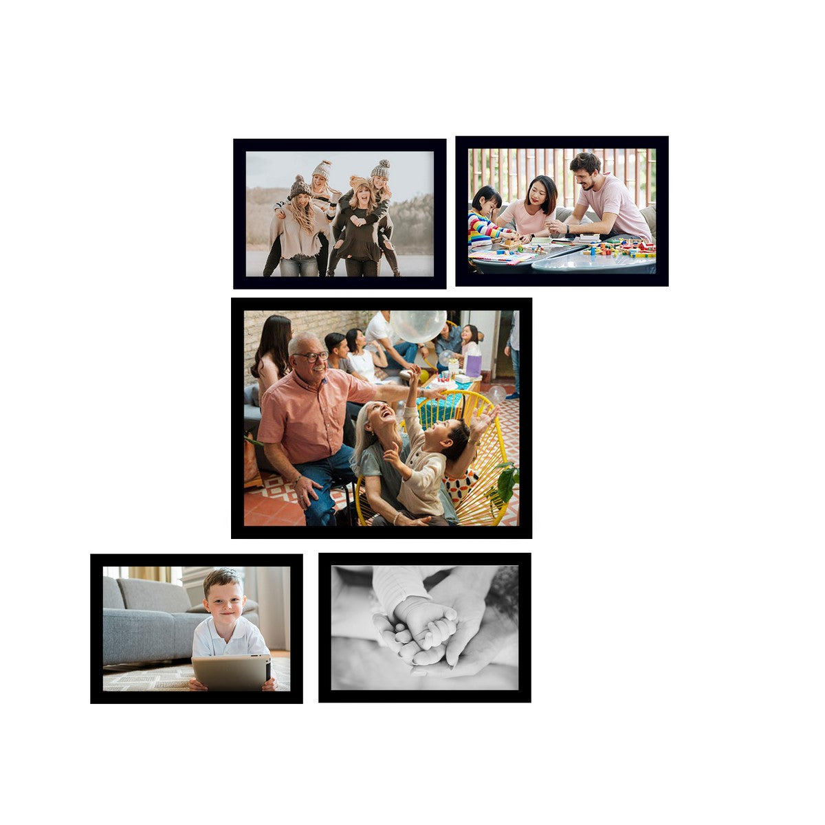 Memory Wall Collage Photo Frame - Set of 5 Photo Frames for 4 Photos of 5"x7", 1 Photos of 8"x10"