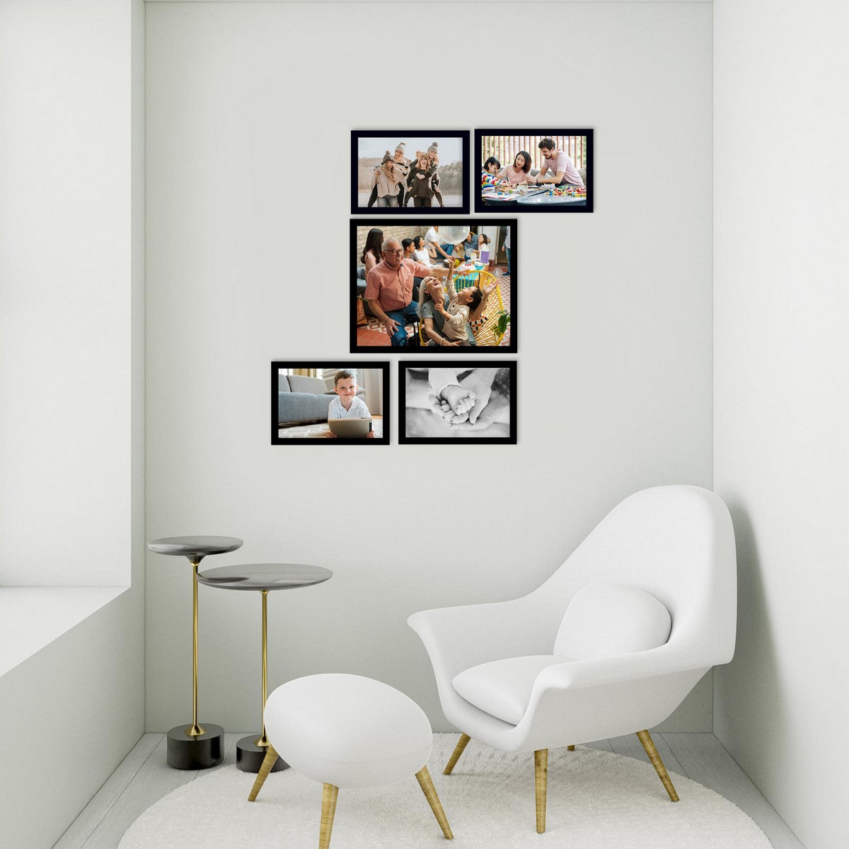 Memory Wall Collage Photo Frame - Set of 5 Photo Frames for 4 Photos of 5"x7", 1 Photos of 8"x10" 2