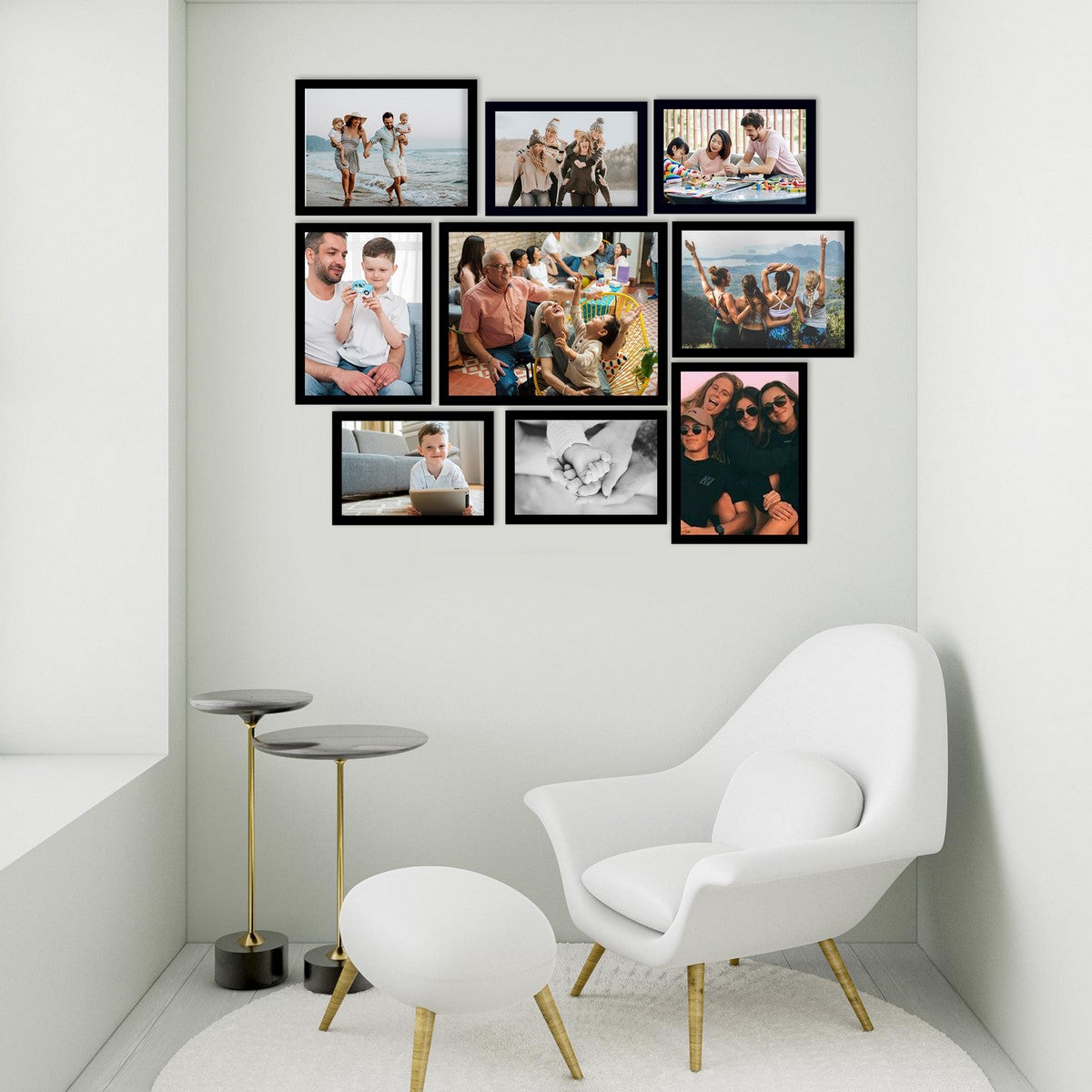 Memory Wall Collage Photo Frame - Set of 9 Photo Frames for 4 Photos of 5"x7", 4 Photos of 6"x8", 1 Photos of 8"x10" 2