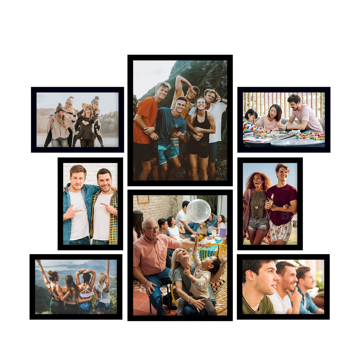 Memory Wall Collage Photo Frame - Set of 8 Photo Frames for 6 Photos of 5"x7", 2 Photos of 8"x10"