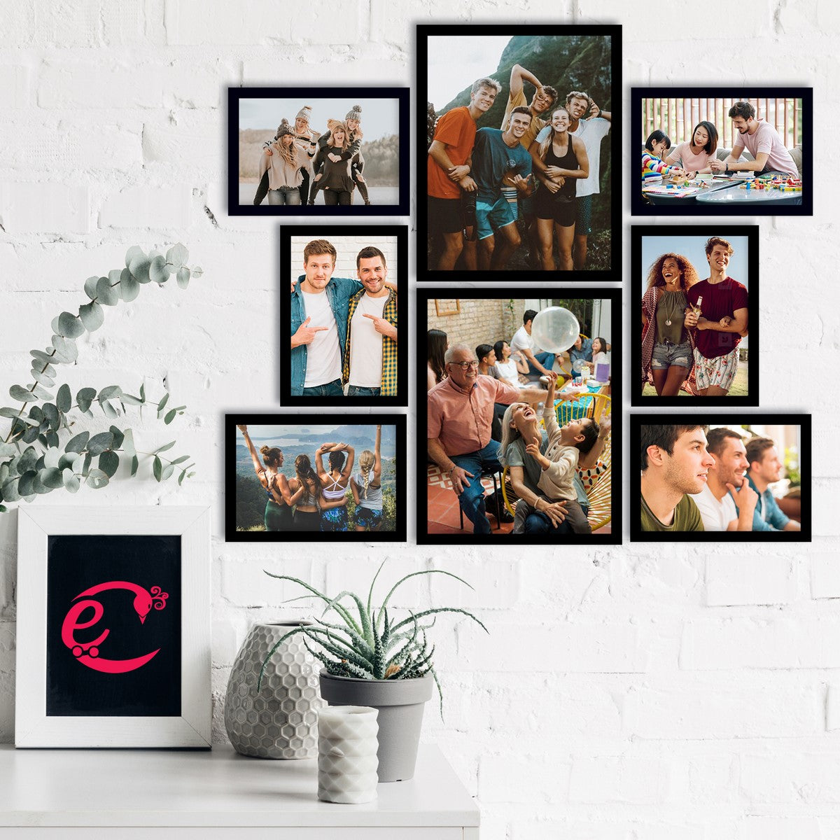 Memory Wall Collage Photo Frame - Set of 8 Photo Frames for 6 Photos of 5"x7", 2 Photos of 8"x10" 1
