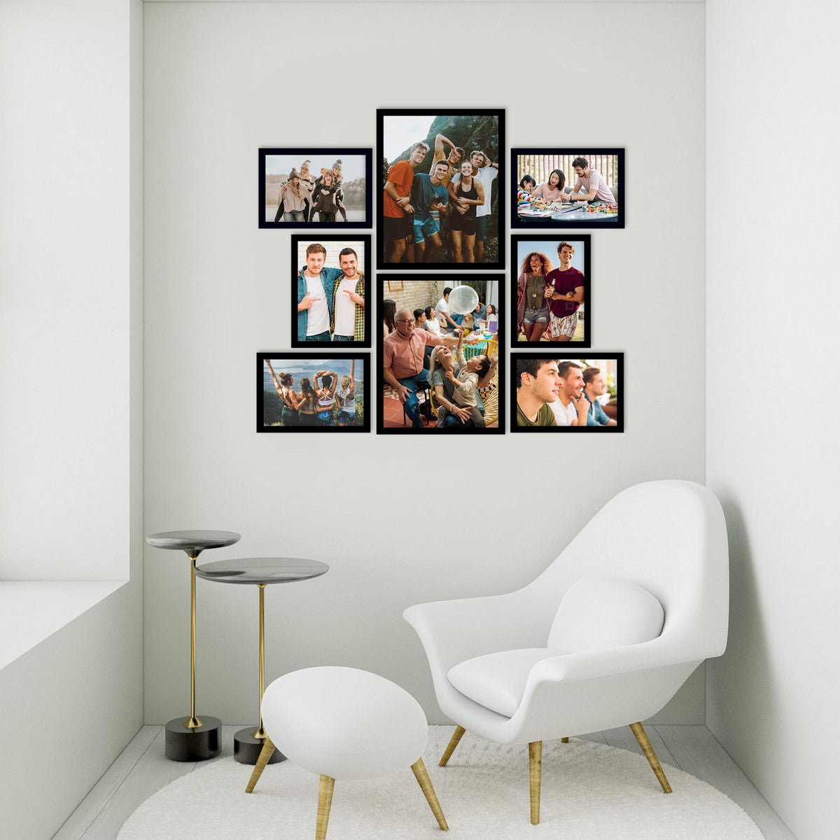 Memory Wall Collage Photo Frame - Set of 8 Photo Frames for 6 Photos of 5"x7", 2 Photos of 8"x10" 2