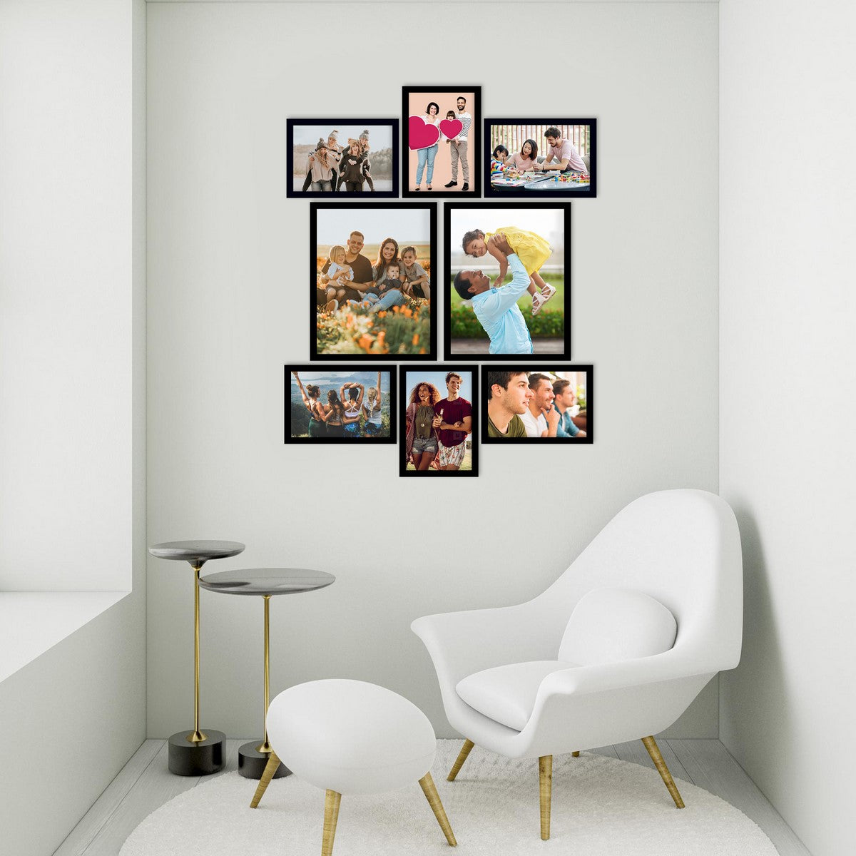 Memory Wall Collage Photo Frame - Set of 8 Photo Frames for 6 Photos of 5"x7", 2 Photos of 8"x10" 2