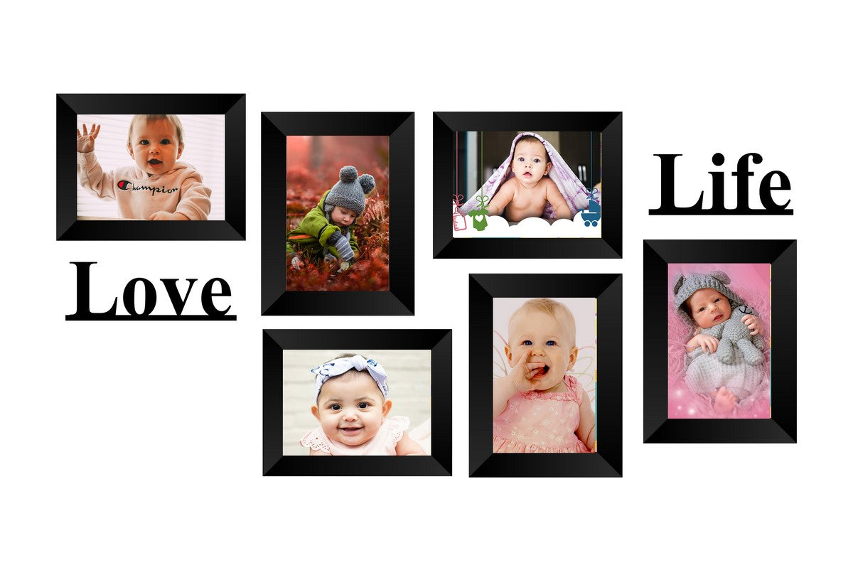 Memory Wall Collage Photo Frame - Set of 6 Photo Frames for 6 Photos of 5"x7", 1 piece of LOVE, 1 piece of LIFE