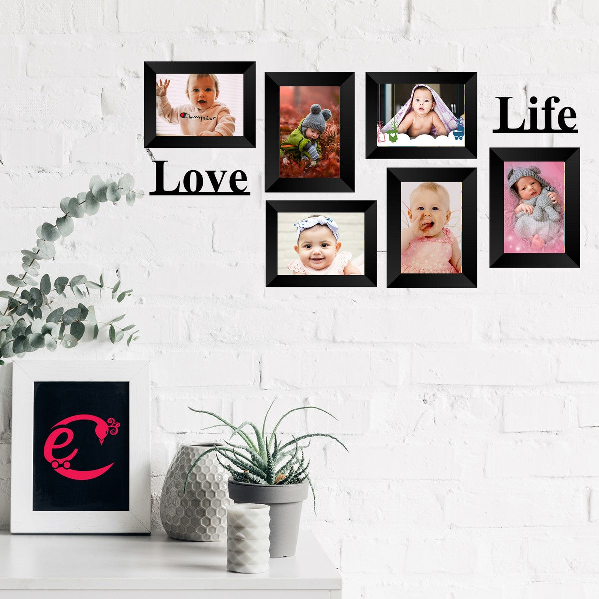 Memory Wall Collage Photo Frame - Set of 6 Photo Frames for 6 Photos of 5"x7", 1 piece of LOVE, 1 piece of LIFE 1