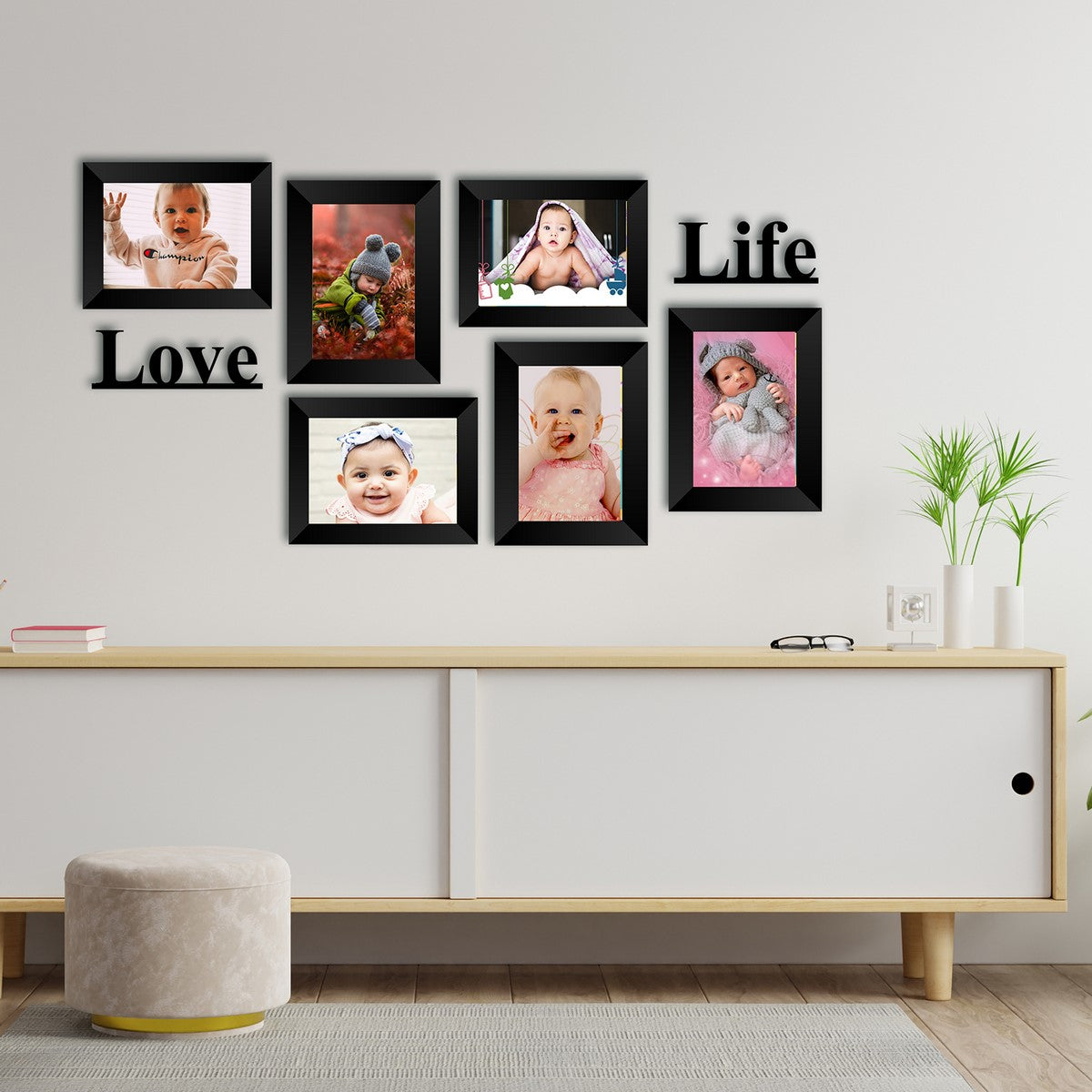 Memory Wall Collage Photo Frame - Set of 6 Photo Frames for 6 Photos of 5"x7", 1 piece of LOVE, 1 piece of LIFE 2