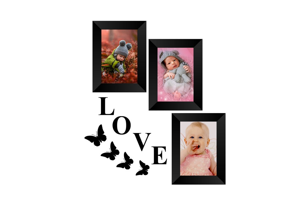 Memory Wall Collage Photo Frame - Set of 3 Photo Frames for 3 Photos of 4"x6", 1 Piece of LOVE, 4 Pieces of BUTTERFLIES