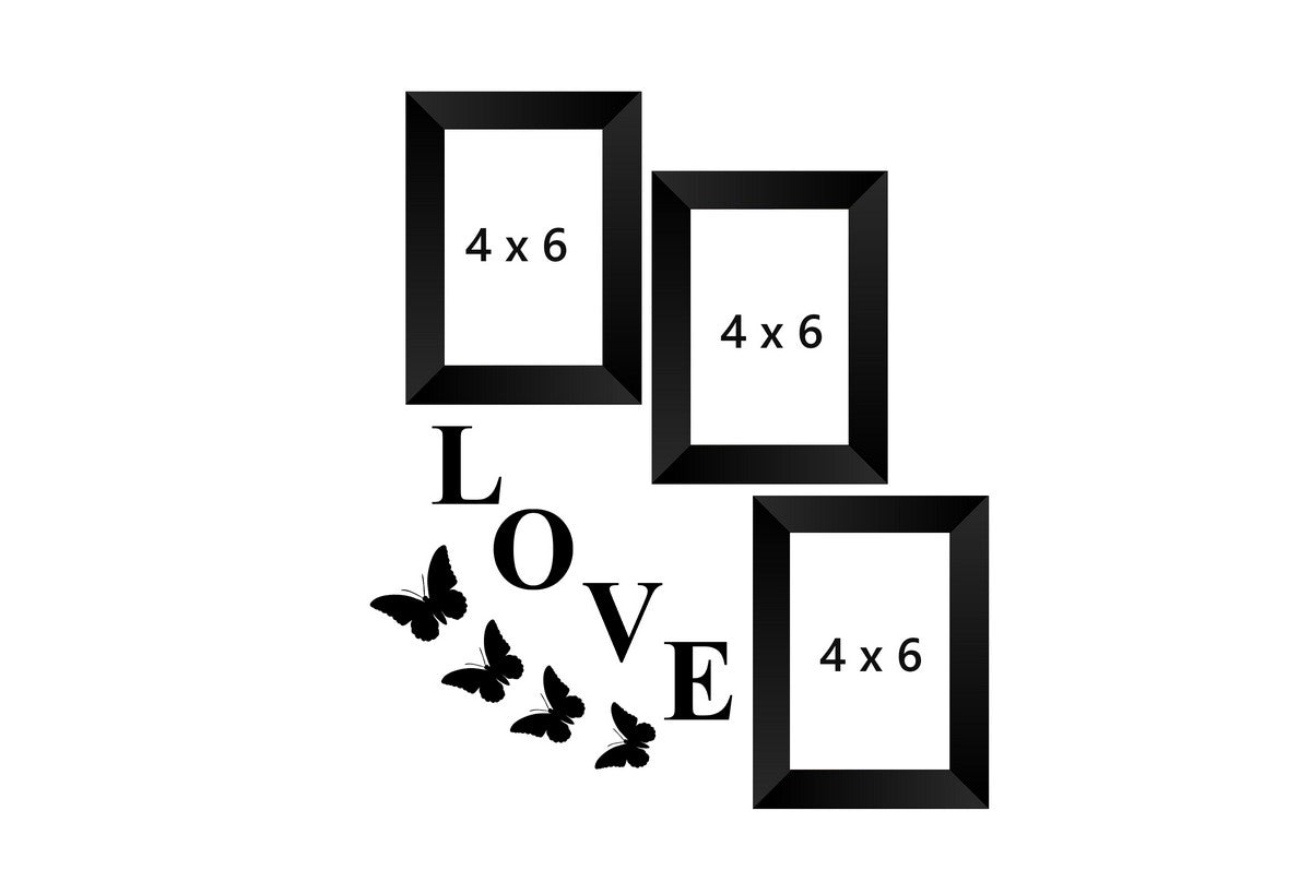 Memory Wall Collage Photo Frame - Set of 3 Photo Frames for 3 Photos of 4"x6", 1 Piece of LOVE, 4 Pieces of BUTTERFLIES 3