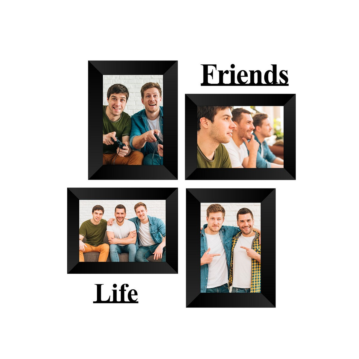 Memory Wall Collage Photo Frame - Set of 4 Photo Frames for 2 Photos of 5"x7", 2 Photos of 4"x6", 1 Piece of FRIENDS, 1 Piece of LIFE