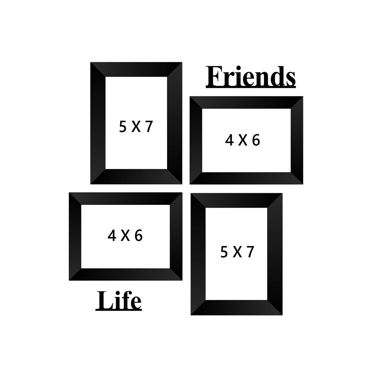 Memory Wall Collage Photo Frame - Set of 4 Photo Frames for 2 Photos of 5"x7", 2 Photos of 4"x6", 1 Piece of FRIENDS, 1 Piece of LIFE 3