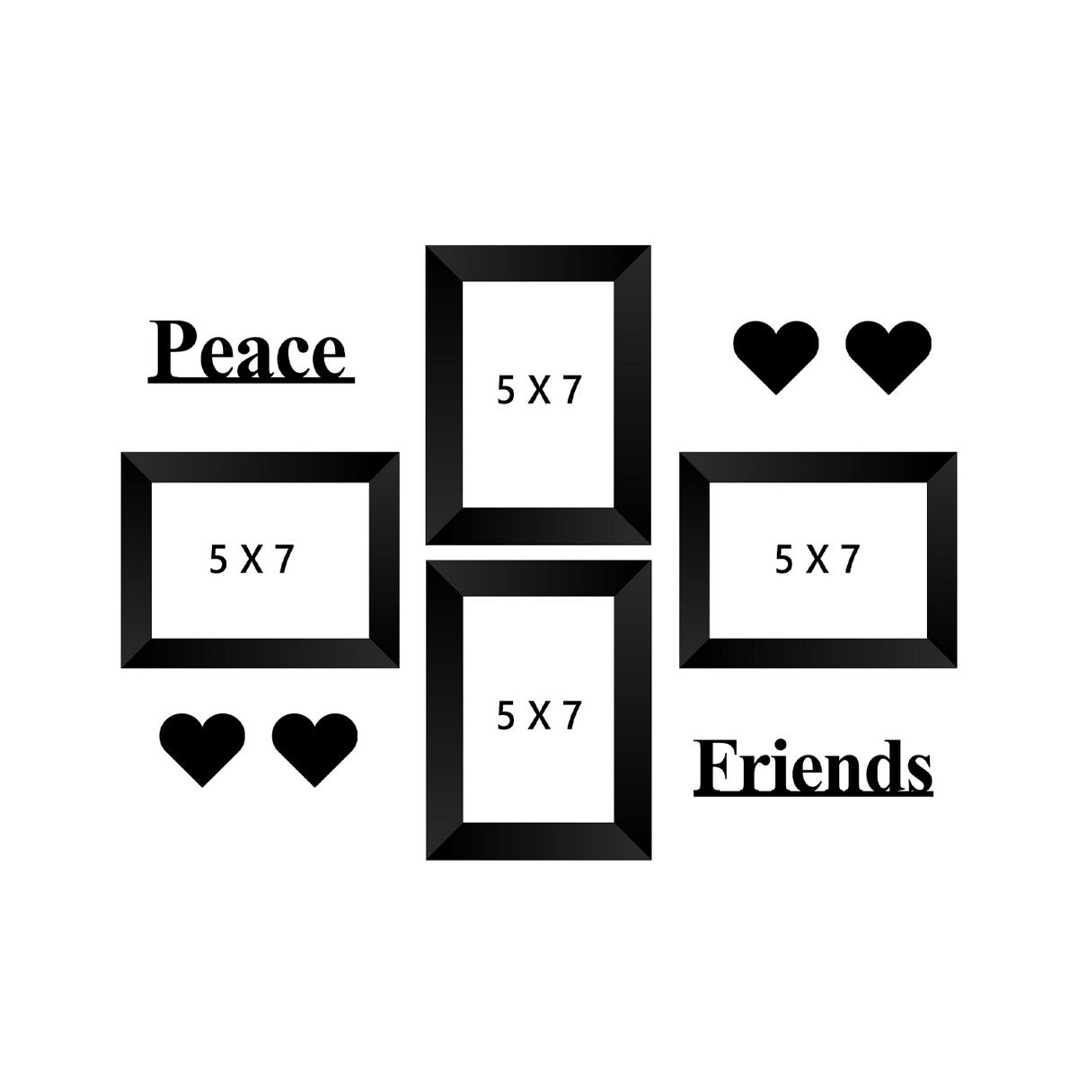 Memory Wall Collage Photo Frame - Set of 4 Photo Frames for 4 Photos of 5"x7", 1 Piece of PEACE, 1 Piece of FRIENDS, 4 Pieces of HEARTS 3
