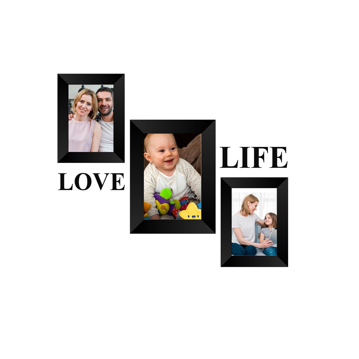 Memory Wall Collage Photo Frame - Set of 3 Photo Frames for 2 Photos of 4"x6", 1 Photos of 5"x7", 1 Piece of LOVE, 1 Piece of LIFE