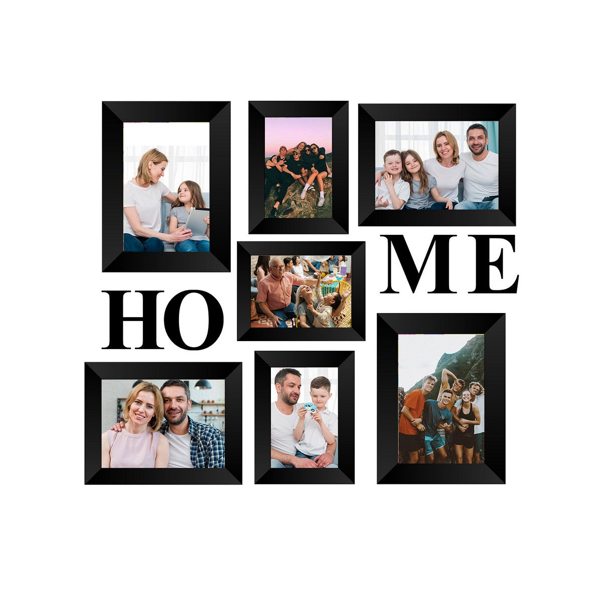 Memory Wall Collage Photo Frame - Set of 7 Photo Frames for 3 Photos of 4"x6", 4 Photos of 5"x7", 1 Piece of HOME