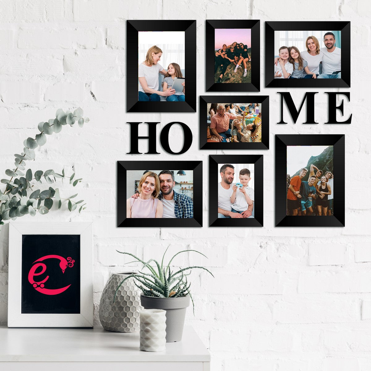 Memory Wall Collage Photo Frame - Set of 7 Photo Frames for 3 Photos of 4"x6", 4 Photos of 5"x7", 1 Piece of HOME 1