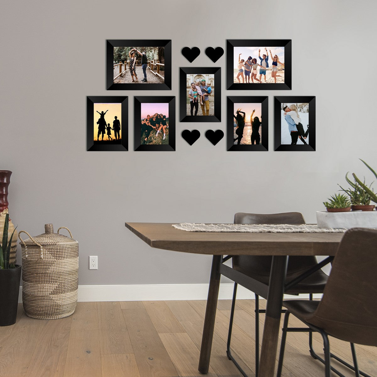 Memory Wall Collage Photo Frame - Set of 7 Photo Frames for 5 Photos of 4"x6", 2 Photos of 5"x7", 4 Pieces of HEARTS 2