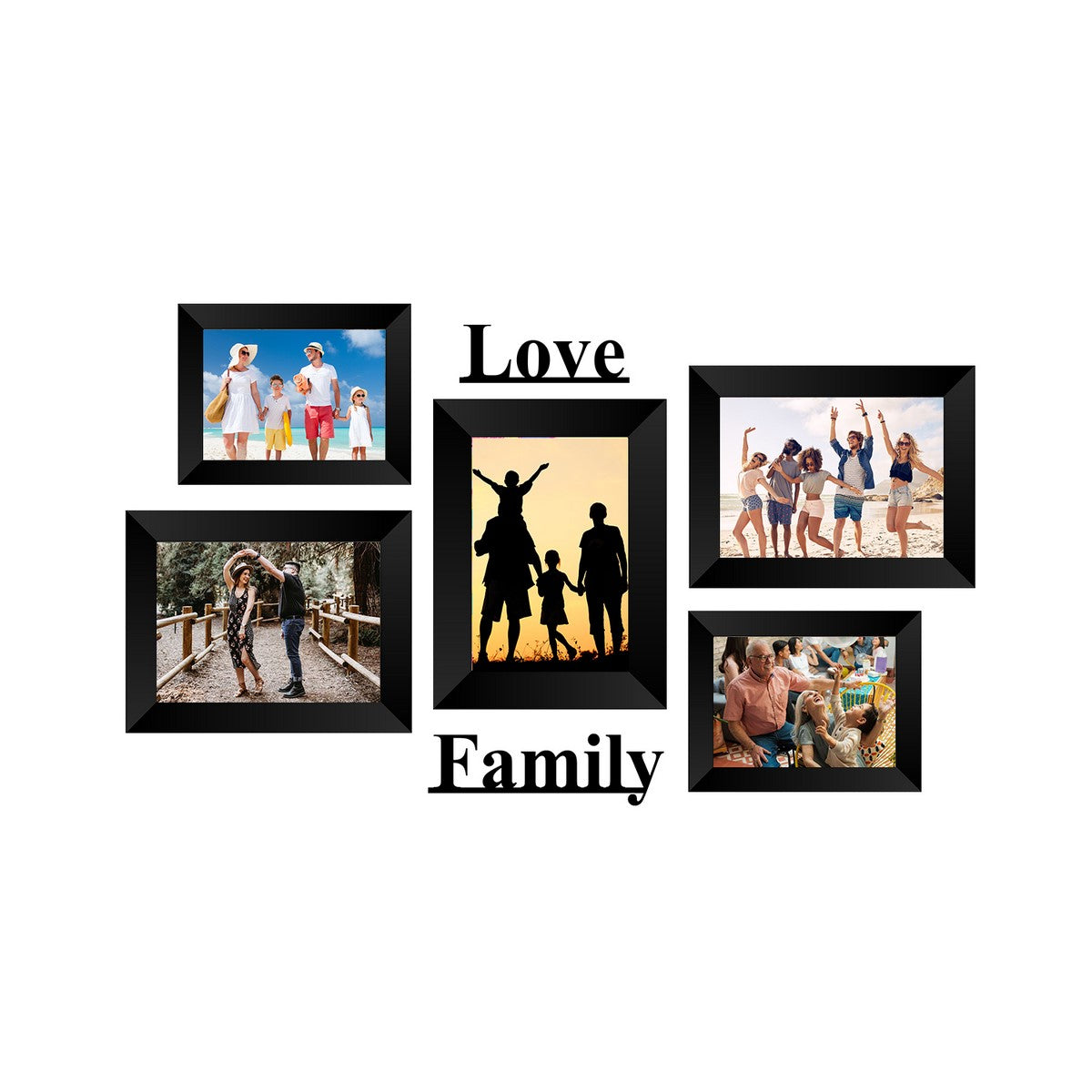 Memory Wall Collage Photo Frame - Set of 5 Photo Frames for 2 Photos of 4"x6", 3 Photos of 5"x7", 1 Piece of LOVE, 1 Piece of FAMILY