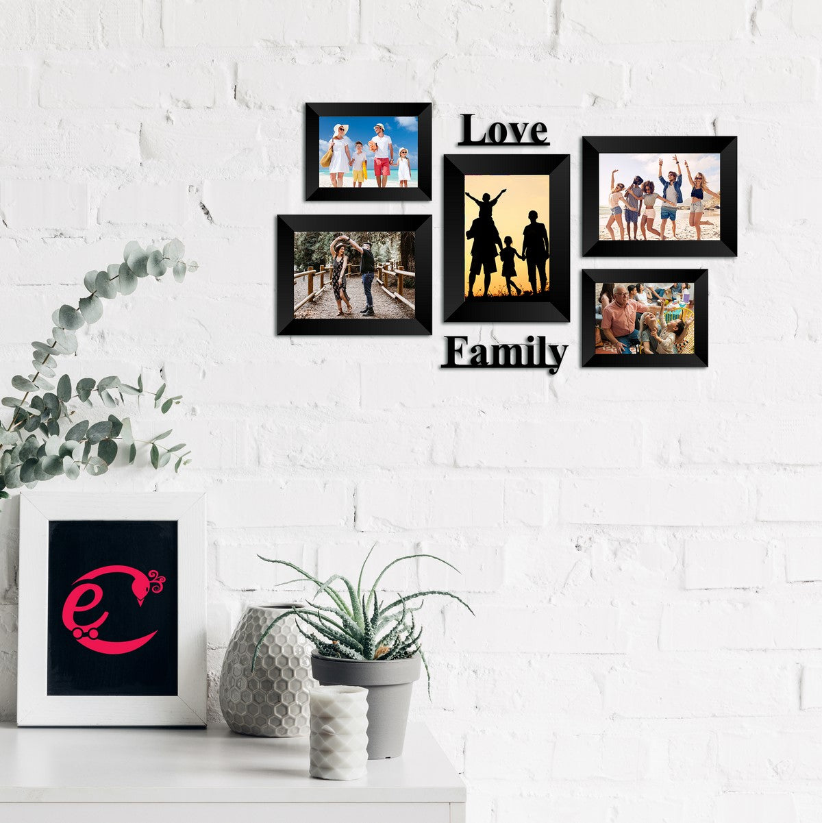 Memory Wall Collage Photo Frame - Set of 5 Photo Frames for 2 Photos of 4"x6", 3 Photos of 5"x7", 1 Piece of LOVE, 1 Piece of FAMILY 1