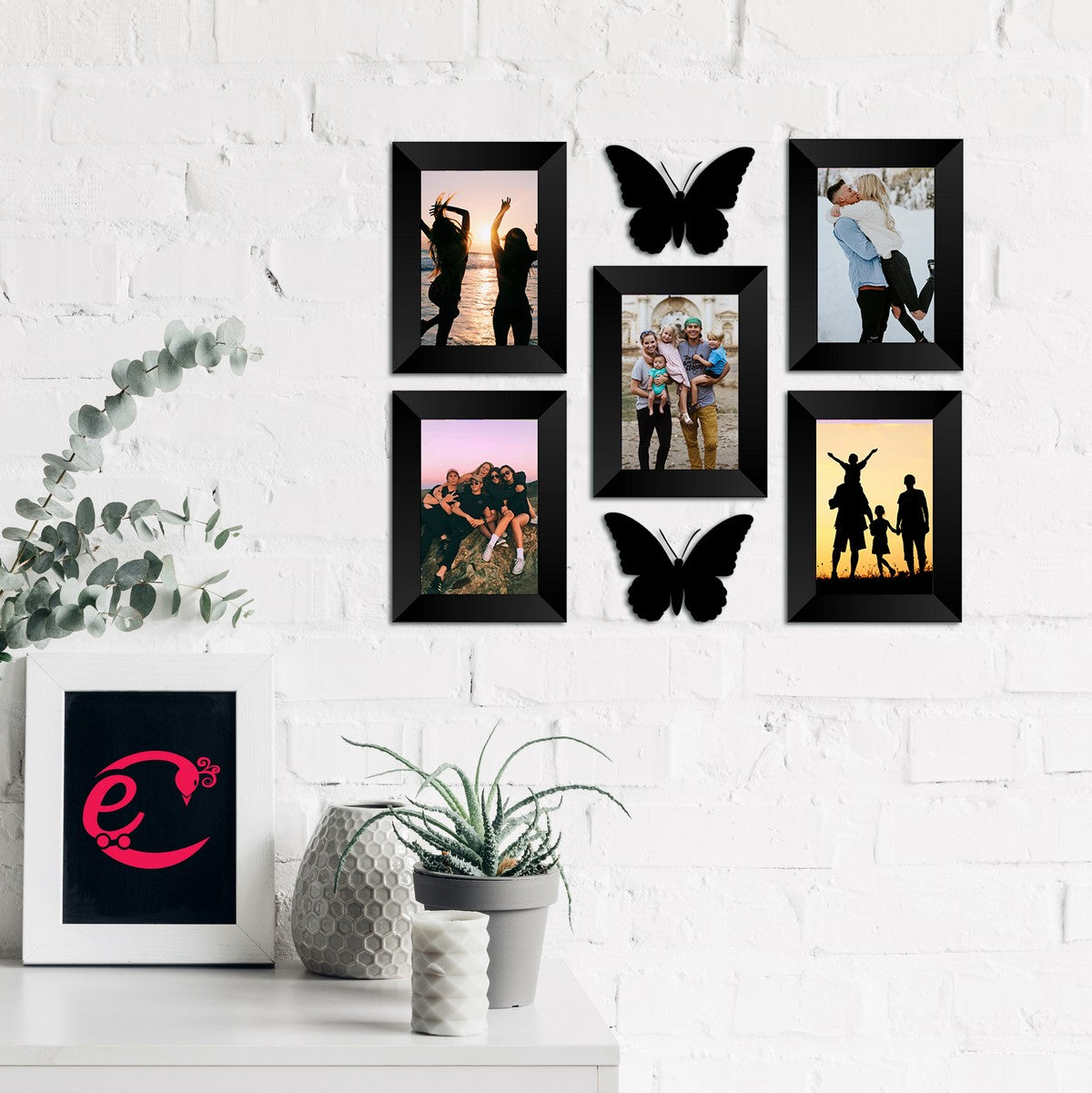 Memory Wall Collage Photo Frame - Set of 5 Photo Frames for 5 Photos of 5"x7", 2 Pieces of BUTTERFLIES 1