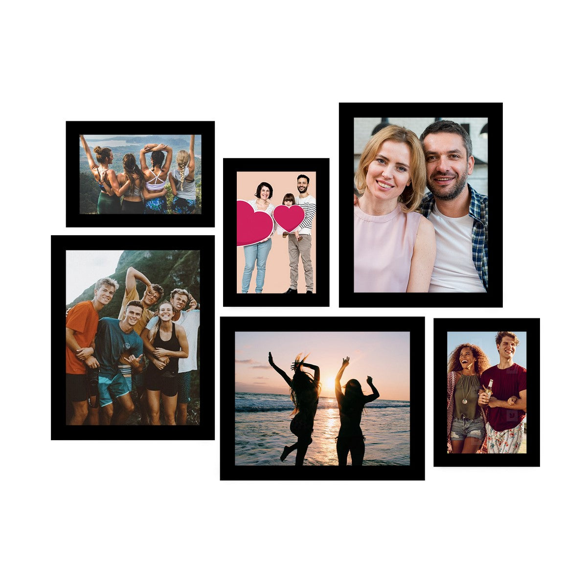 Memory Wall Collage Photo Frame - Set of 6 Photo Frames for 3 Photos of 5"x7", 3 Photos of 8"x10"