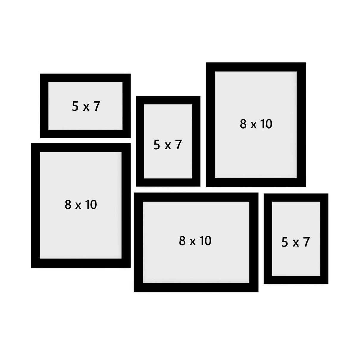 Memory Wall Collage Photo Frame - Set of 6 Photo Frames for 3 Photos of 5"x7", 3 Photos of 8"x10" 3